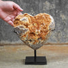 Stunning Heart Shape of Yellow Crystal Rock on a custom stand CH/019