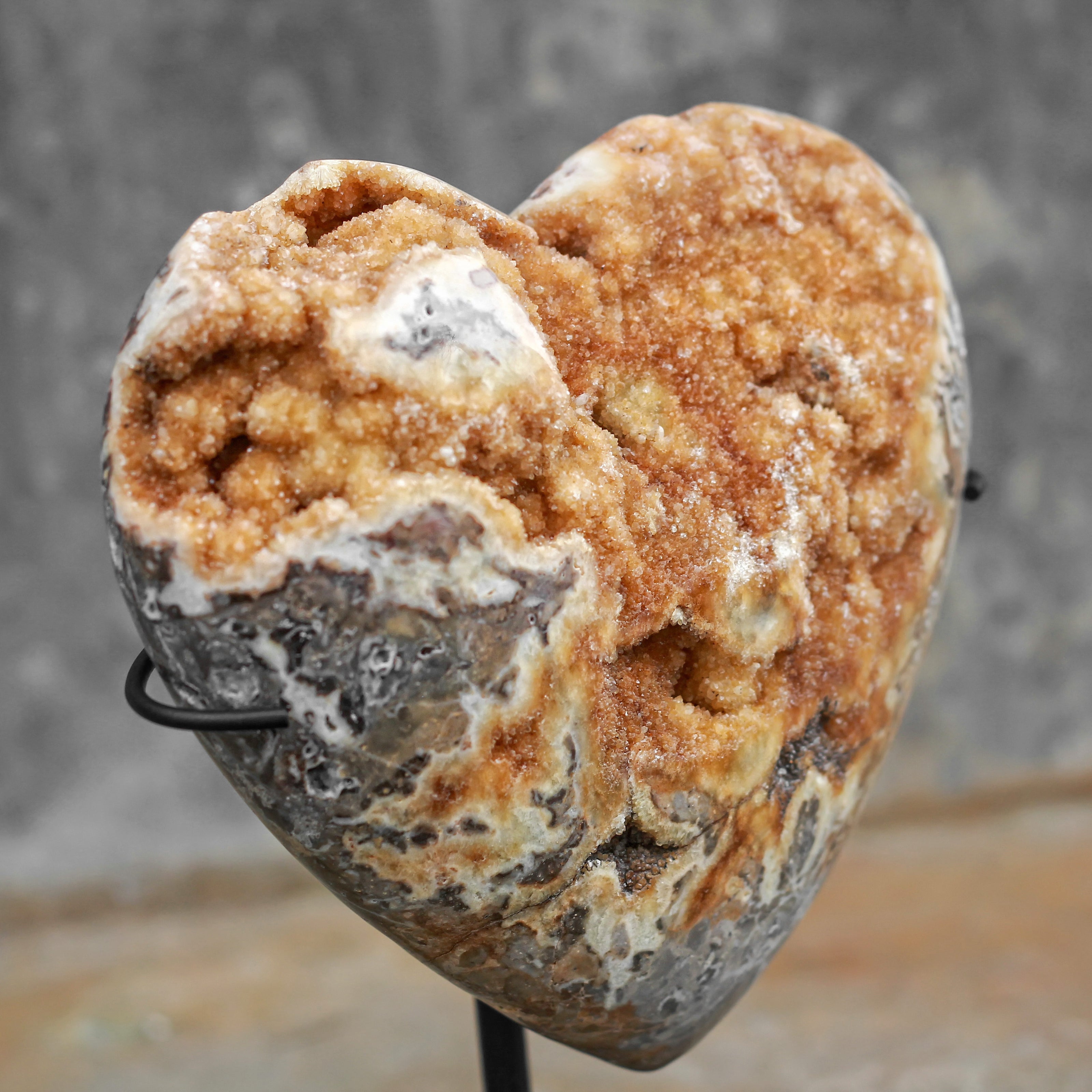 Stunning Heart Shape of Yellow Crystal Rock on a custom stand CH/019