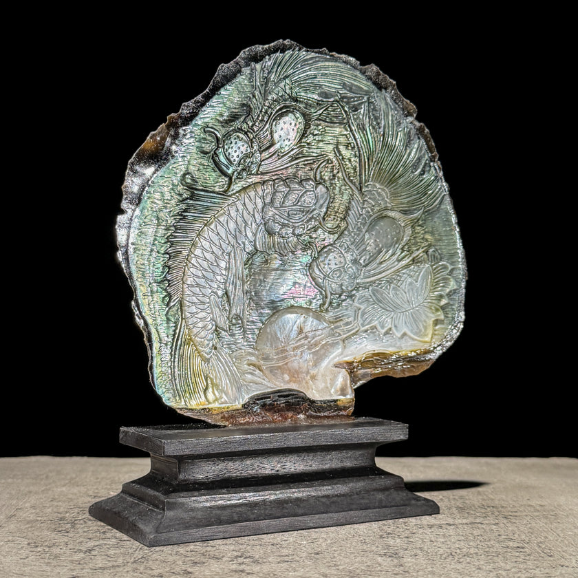 Carved Mother of Pearl Shells Koi Carving ToS,A/029