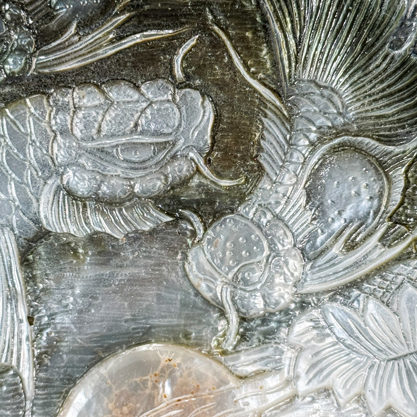 Carved Mother of Pearl Shells Koi Carving ToS,A/029