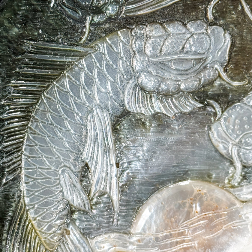 Carved Mother of Pearl Shells Koi Carving ToS,A/029
