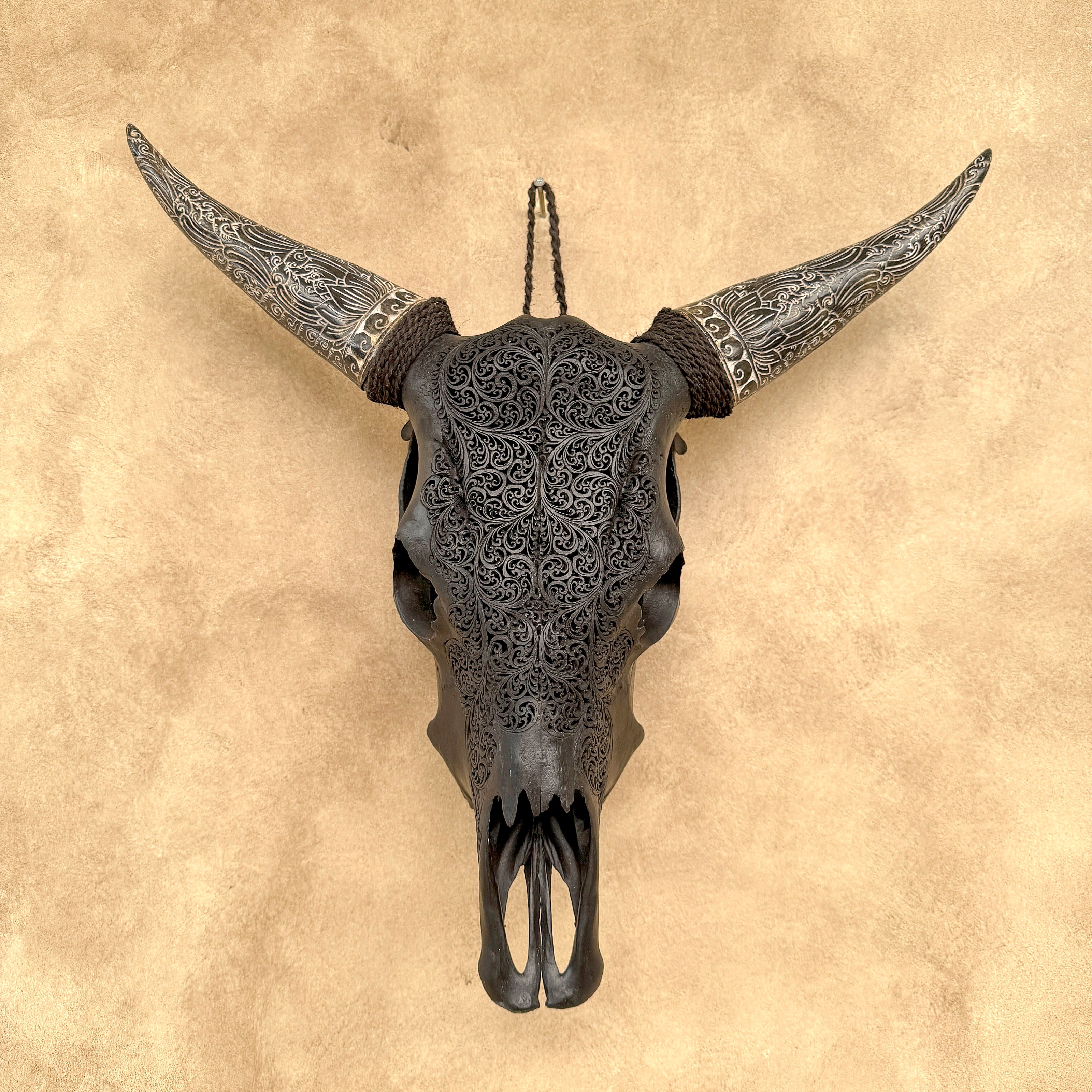 Fully carved cow skulls with Fern Carving Skull,A/178