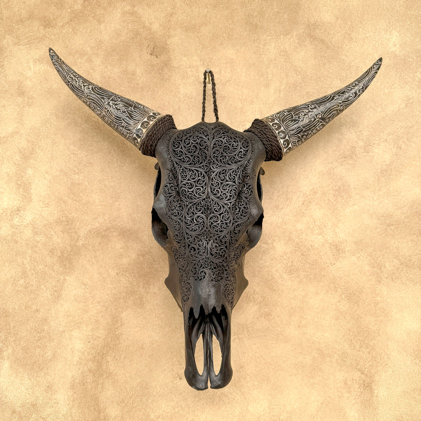 Fully carved cow skulls with Fern Carving Skull,A/178