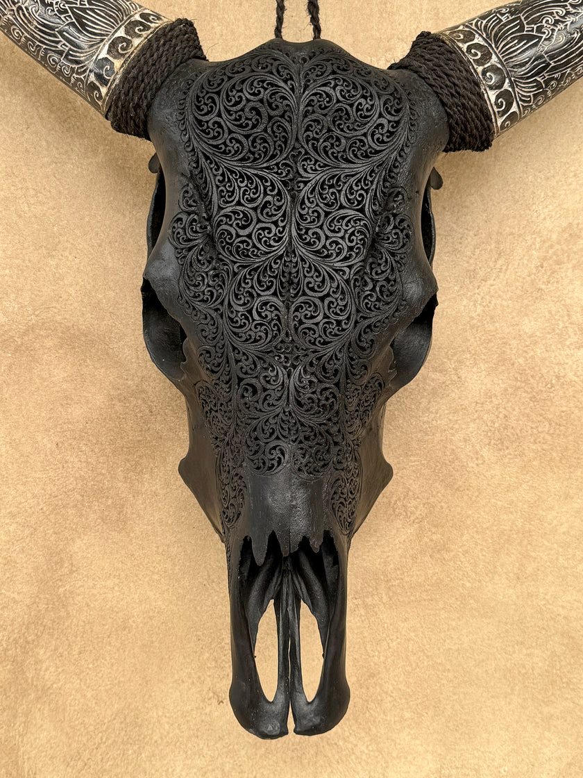 Fully carved cow skulls with Fern Carving Skull,A/178