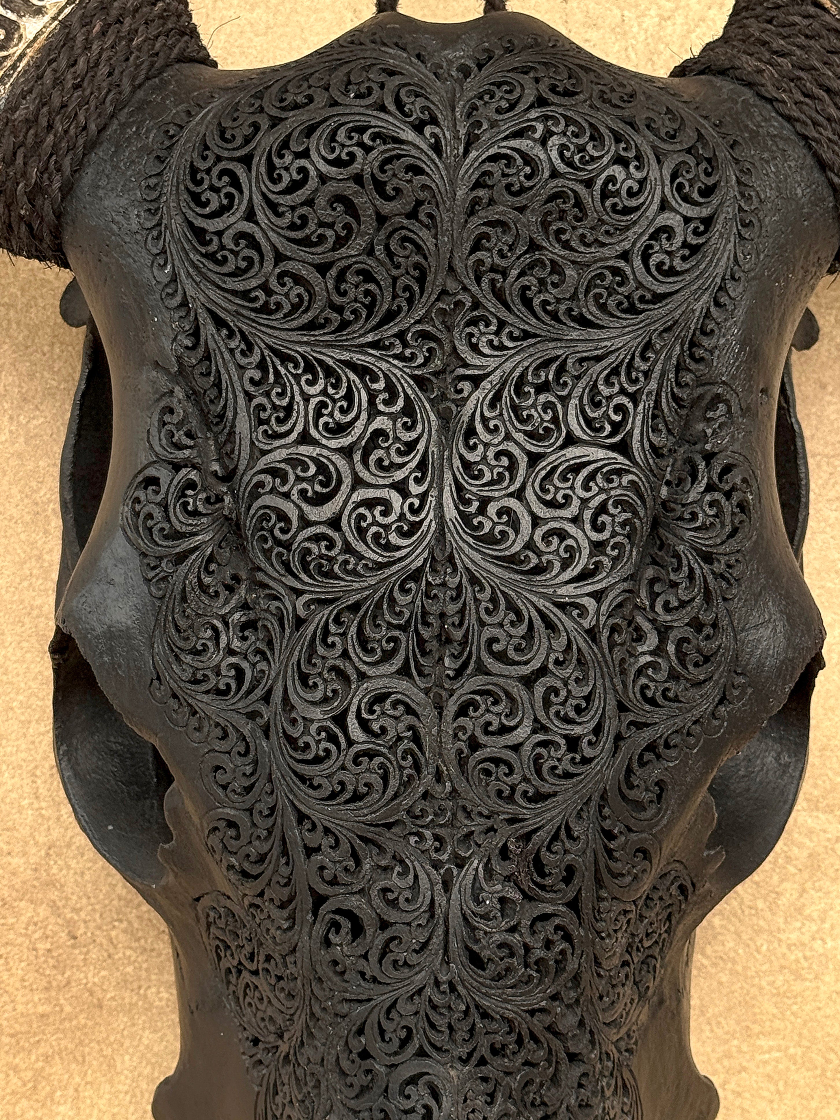 Fully carved cow skulls with Fern Carving Skull,A/178