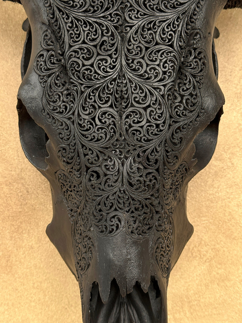 Fully carved cow skulls with Fern Carving Skull,A/178