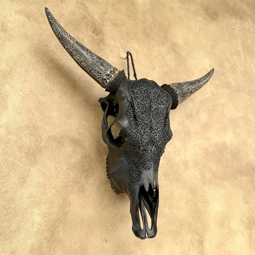 Fully carved cow skulls with Fern Carving Skull,A/178