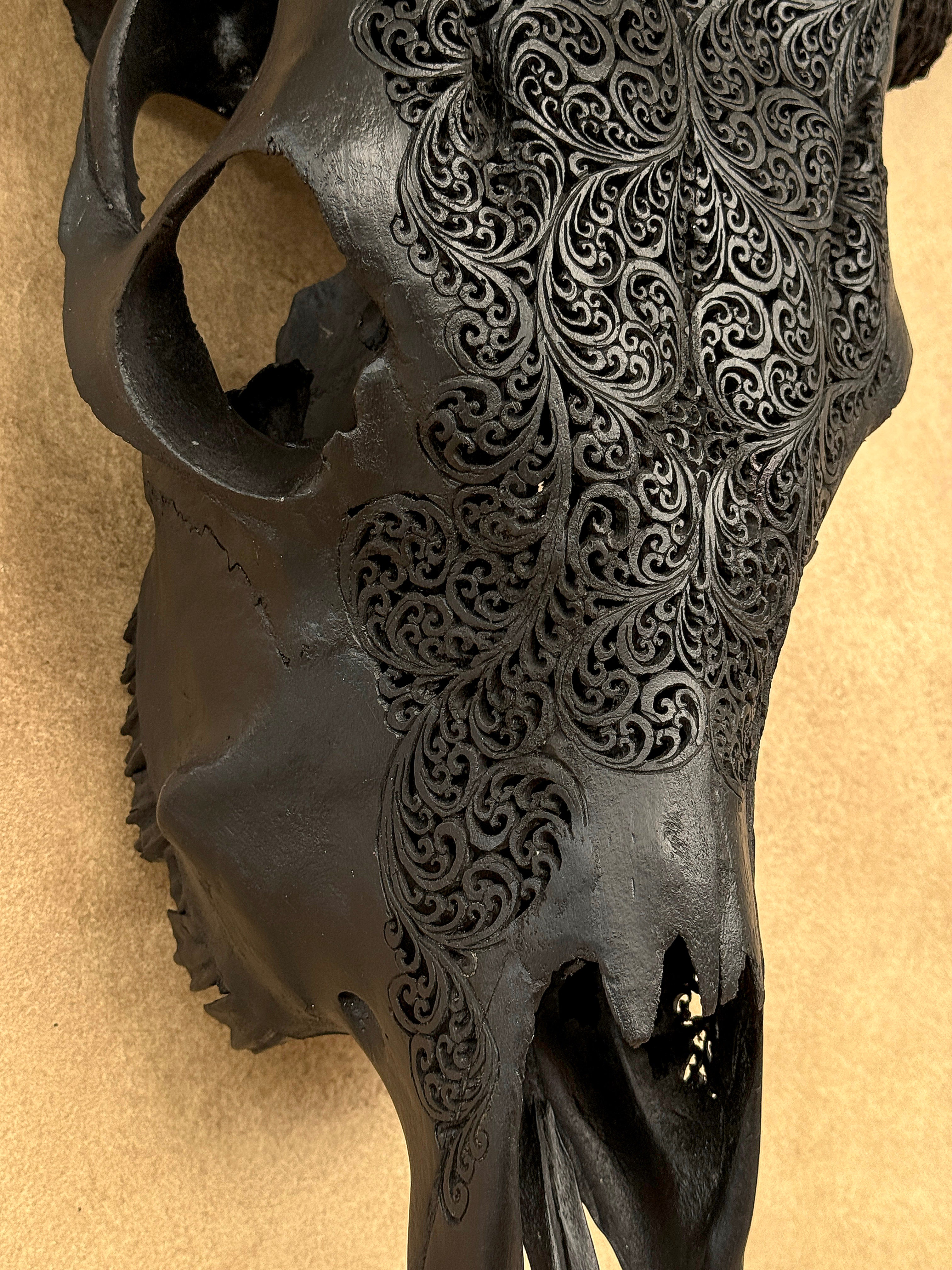 Fully carved cow skulls with Fern Carving Skull,A/178