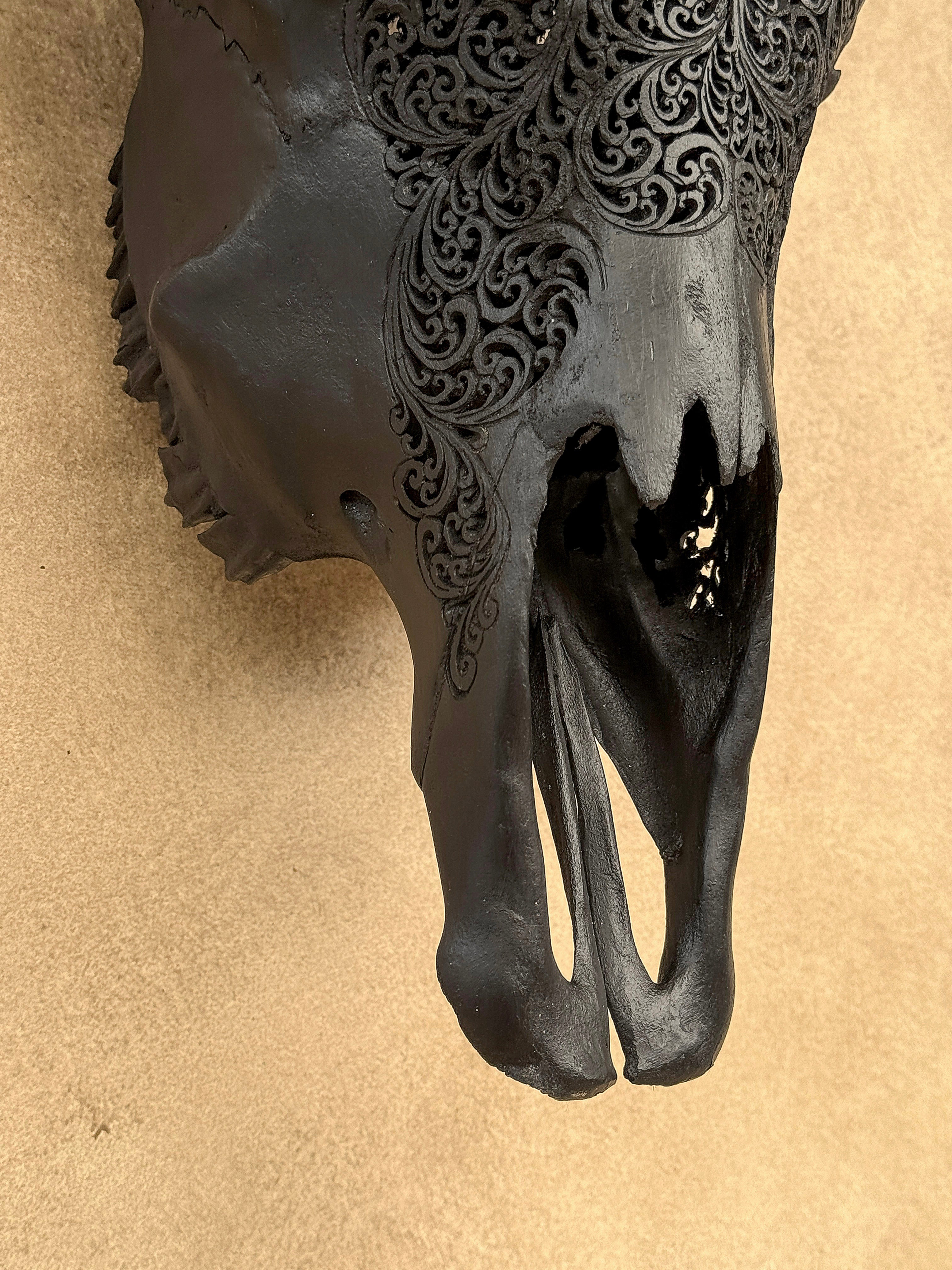 Fully carved cow skulls with Fern Carving Skull,A/178