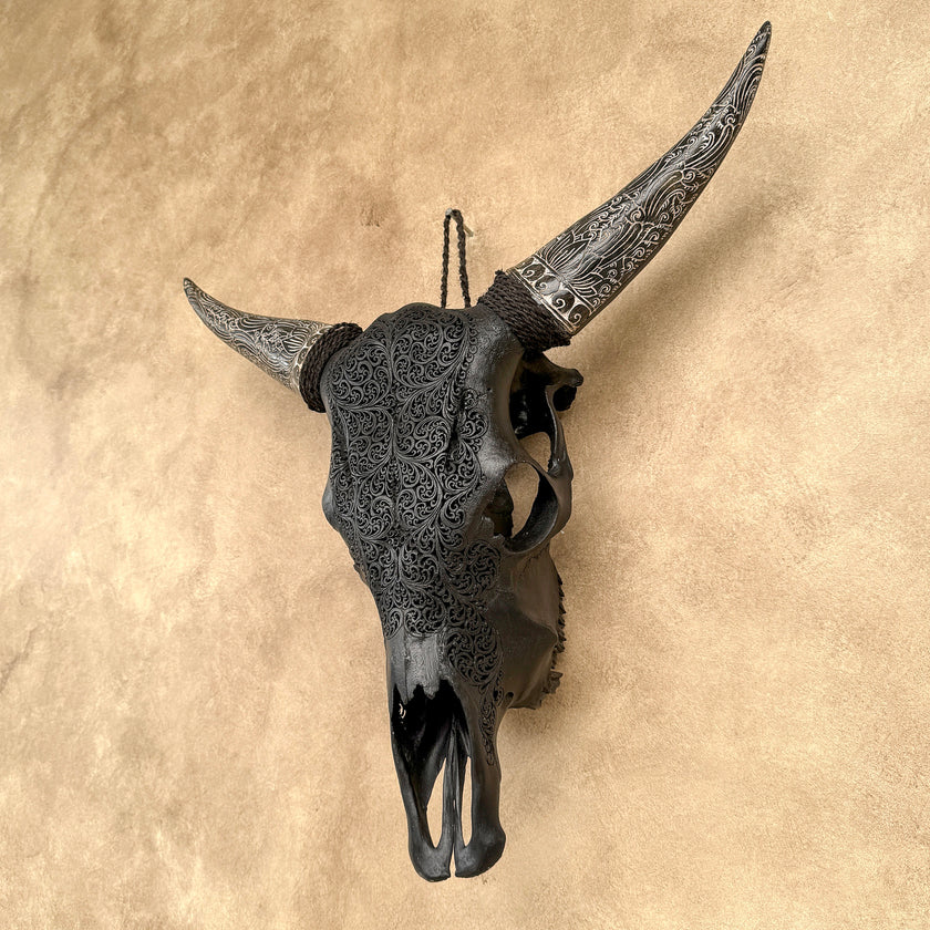 Fully carved cow skulls with Fern Carving Skull,A/178