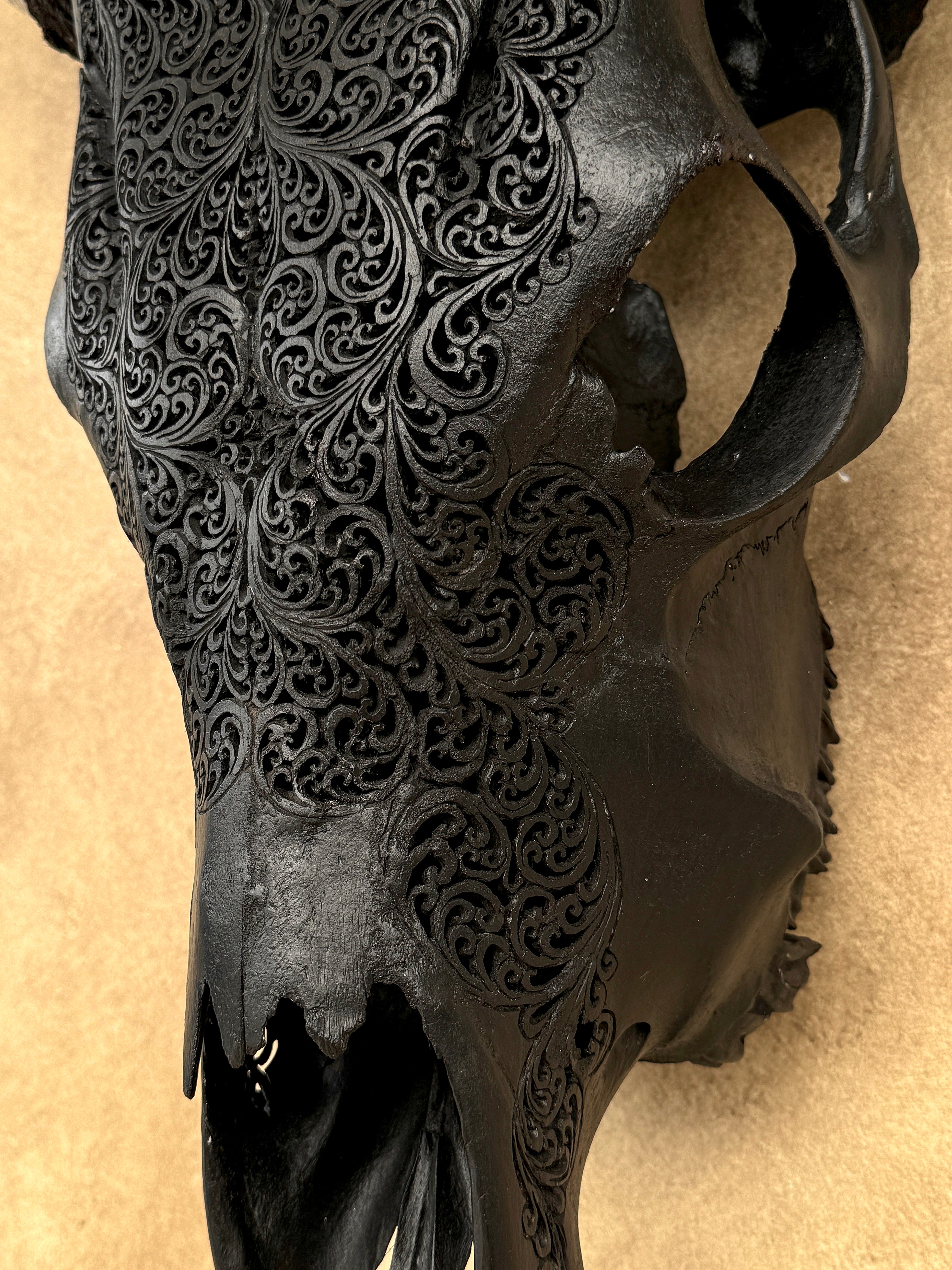 Fully carved cow skulls with Fern Carving Skull,A/178