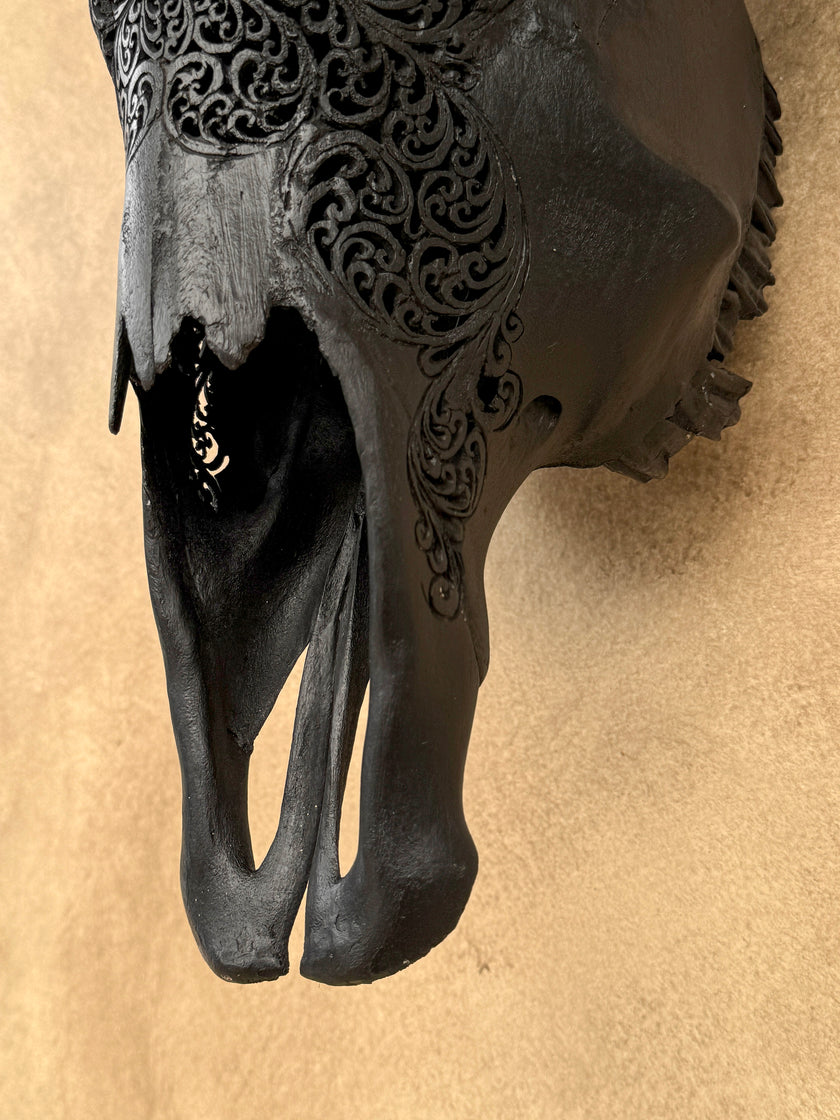 Fully carved cow skulls with Fern Carving Skull,A/178