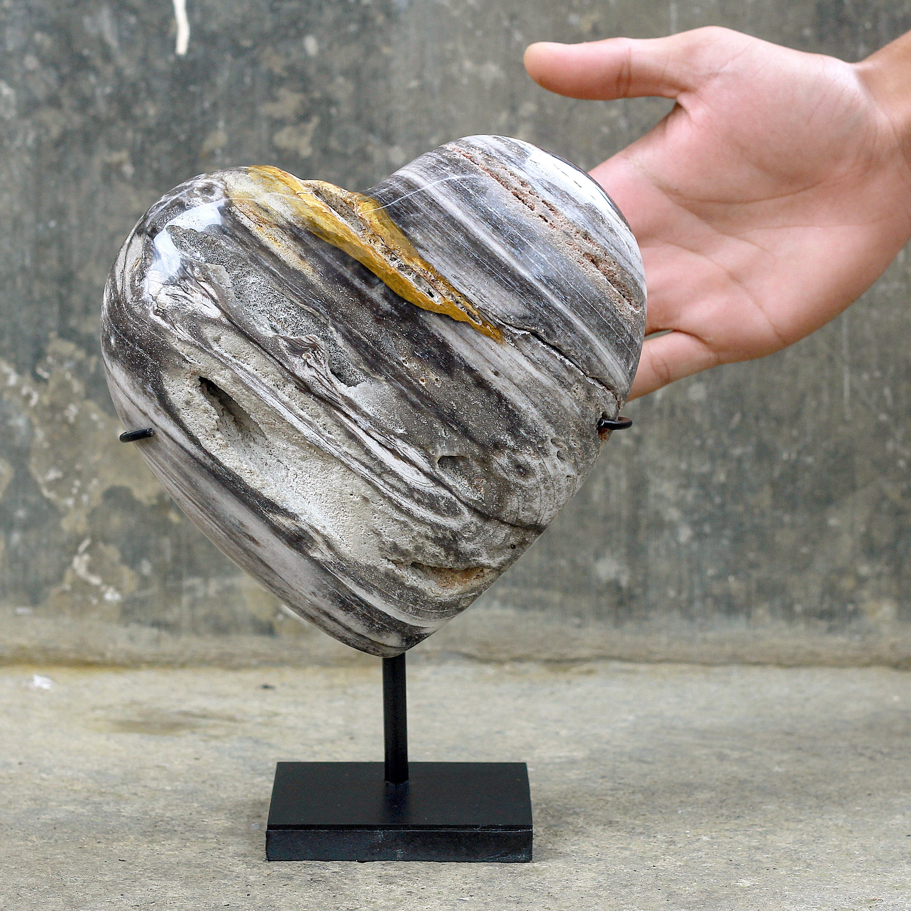 Wonderful Petrified Wood Heart-Shaped on a Custom Stand PWH/019