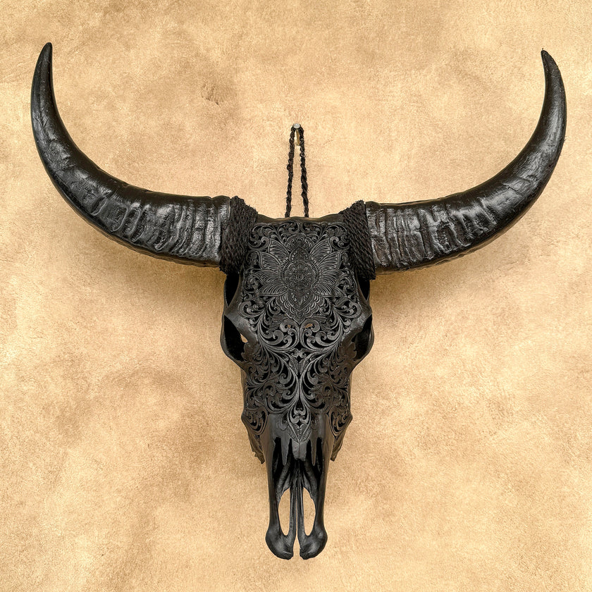 Black Carved Buffalo Skulls with Floral motif | Skull,A/172