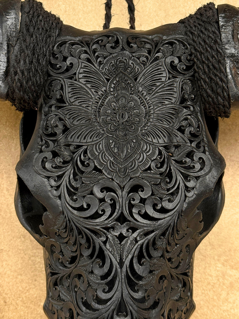 Black Carved Buffalo Skulls with Floral motif | Skull,A/172
