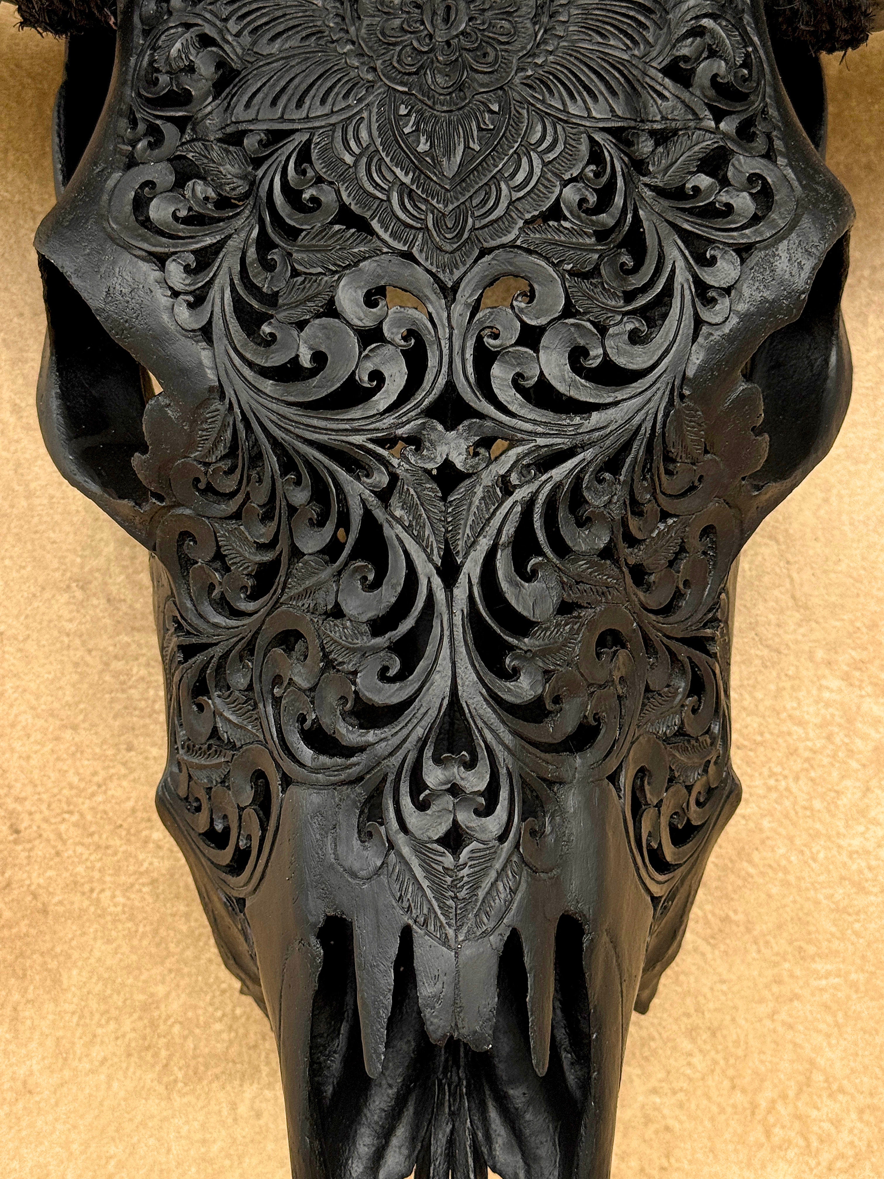 Black Carved Buffalo Skulls with Floral motif | Skull,A/172