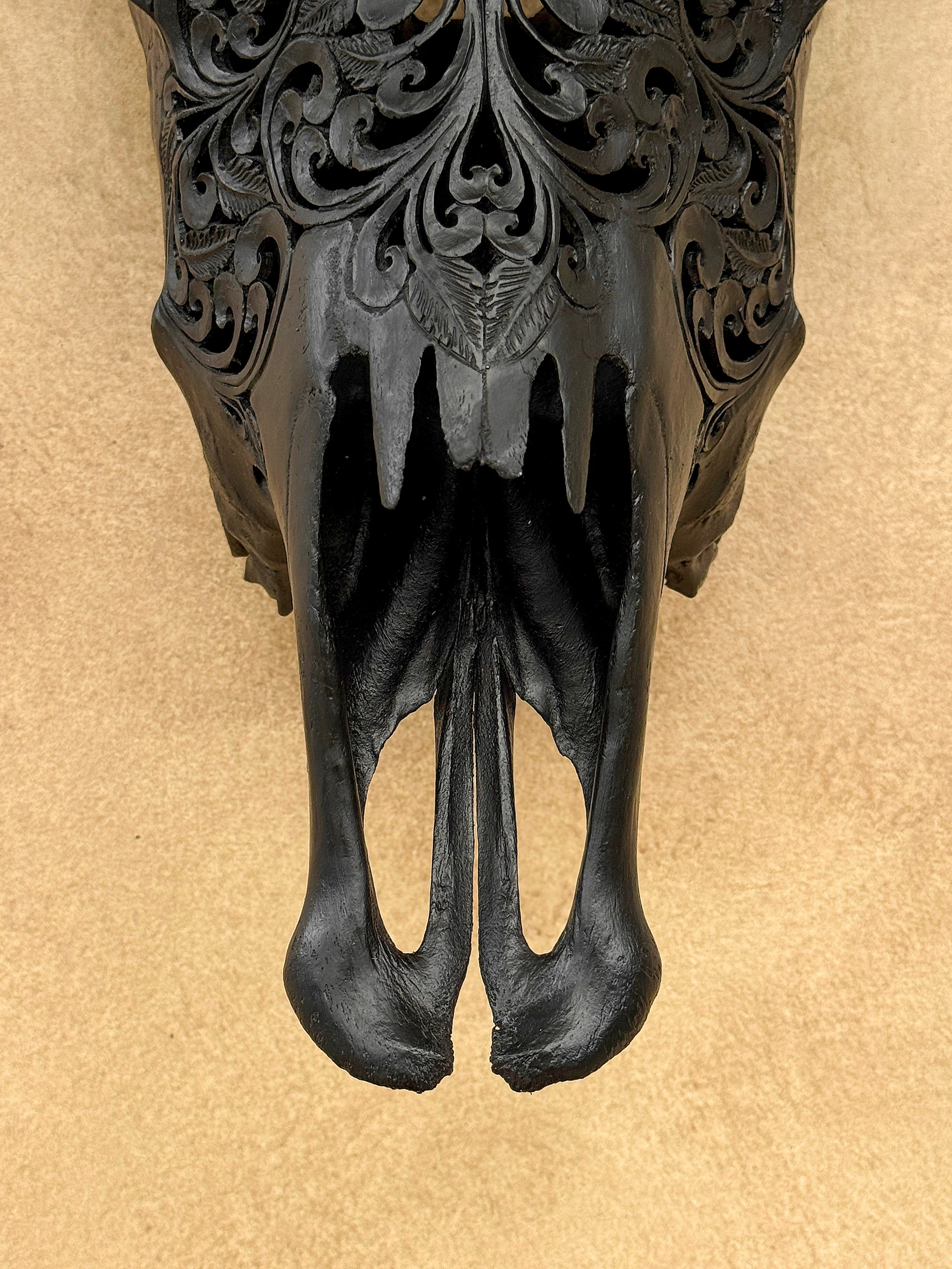 Black Carved Buffalo Skulls with Floral motif | Skull,A/172