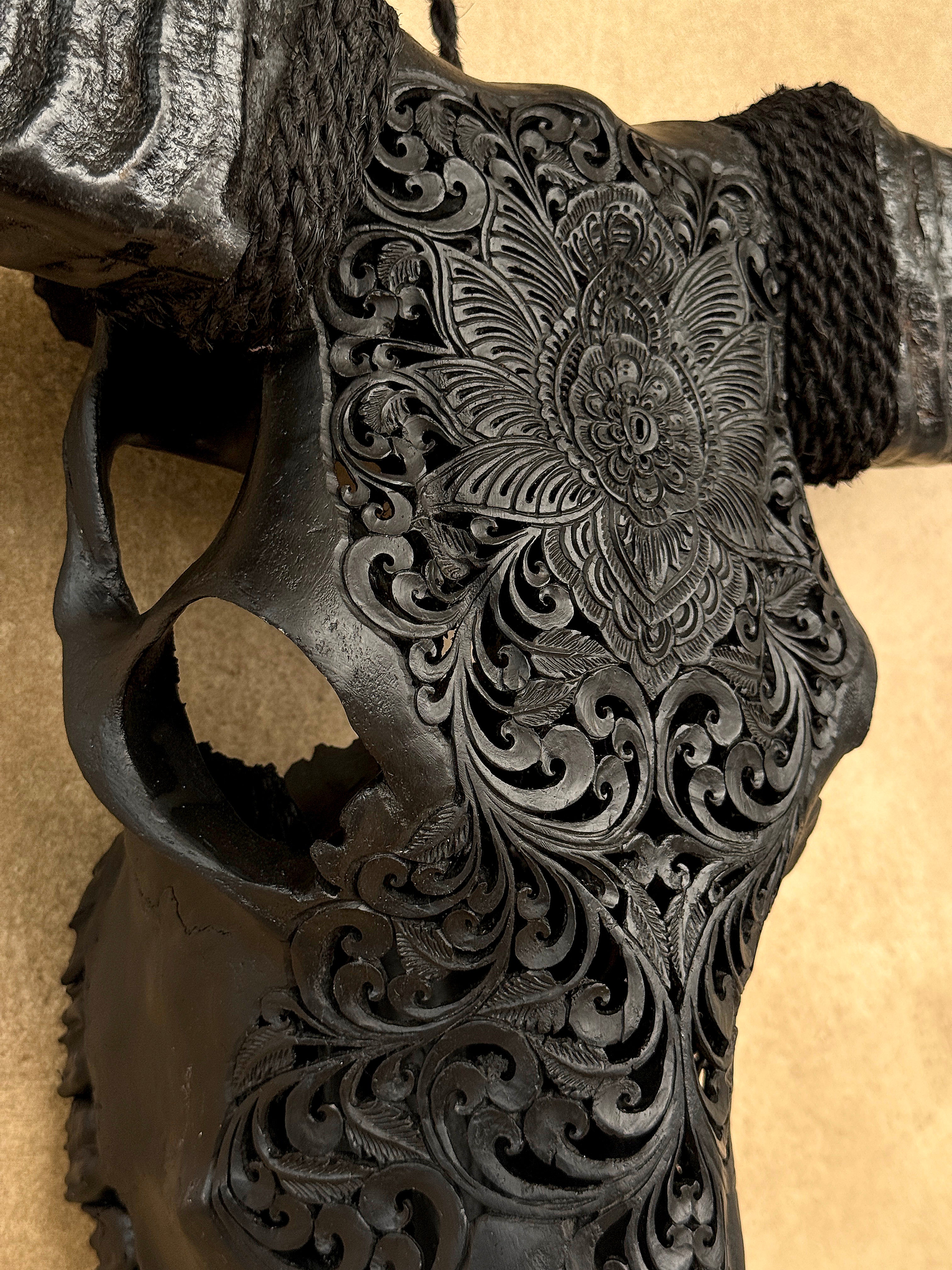 Black Carved Buffalo Skulls with Floral motif | Skull,A/172