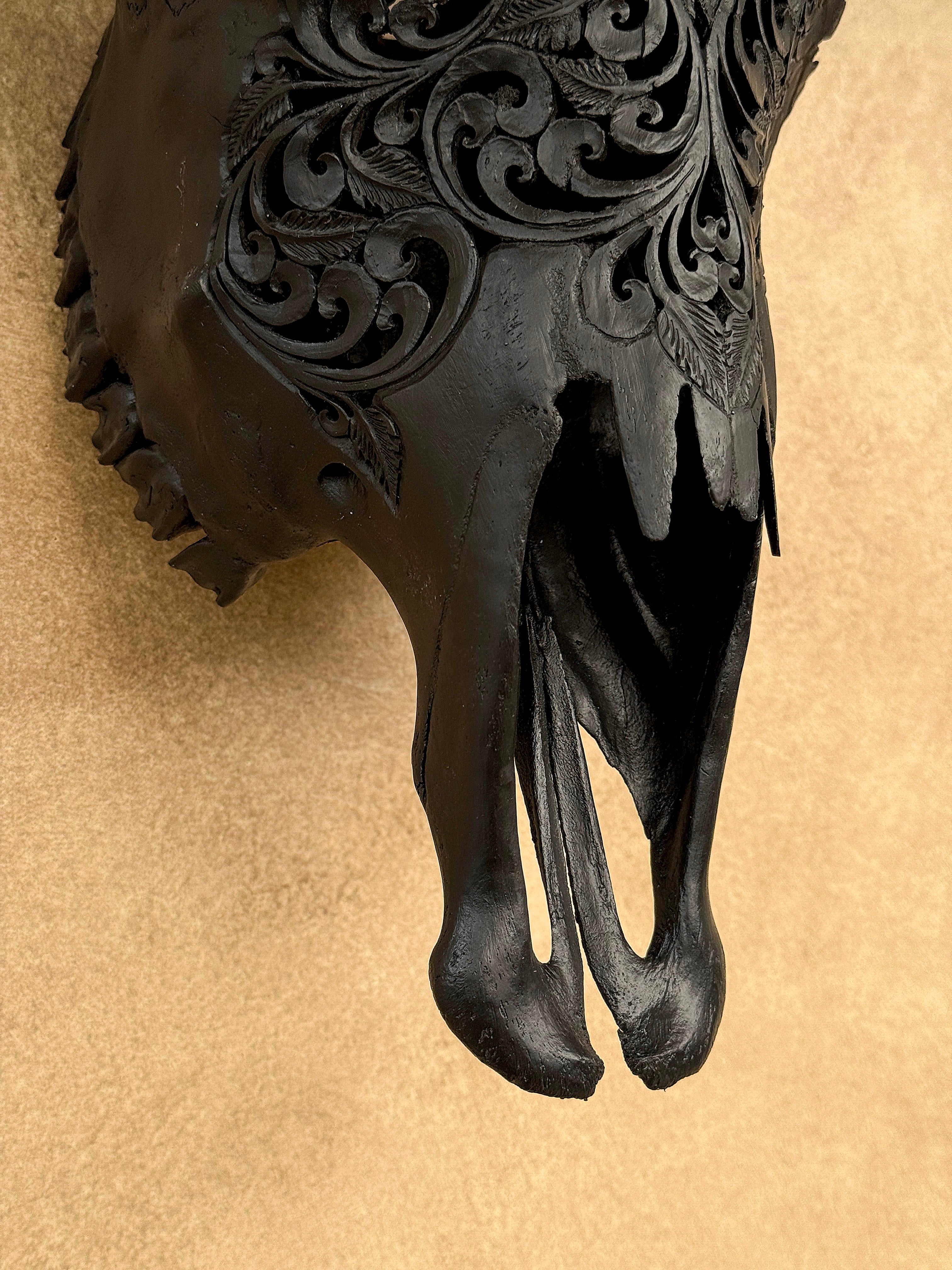 Black Carved Buffalo Skulls with Floral motif | Skull,A/172
