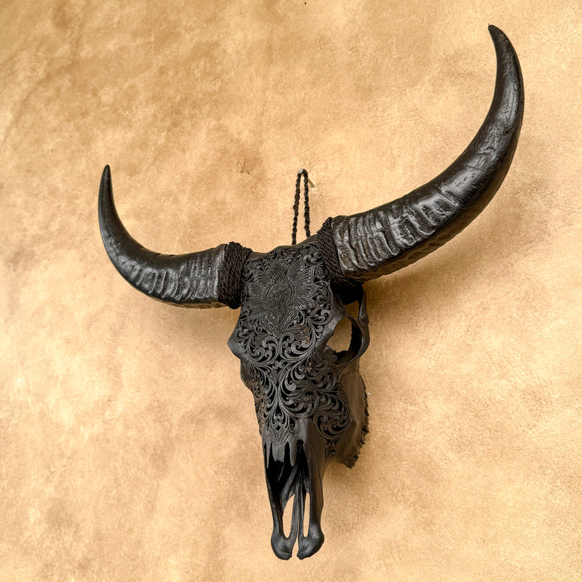 Black Carved Buffalo Skulls with Floral motif | Skull,A/172