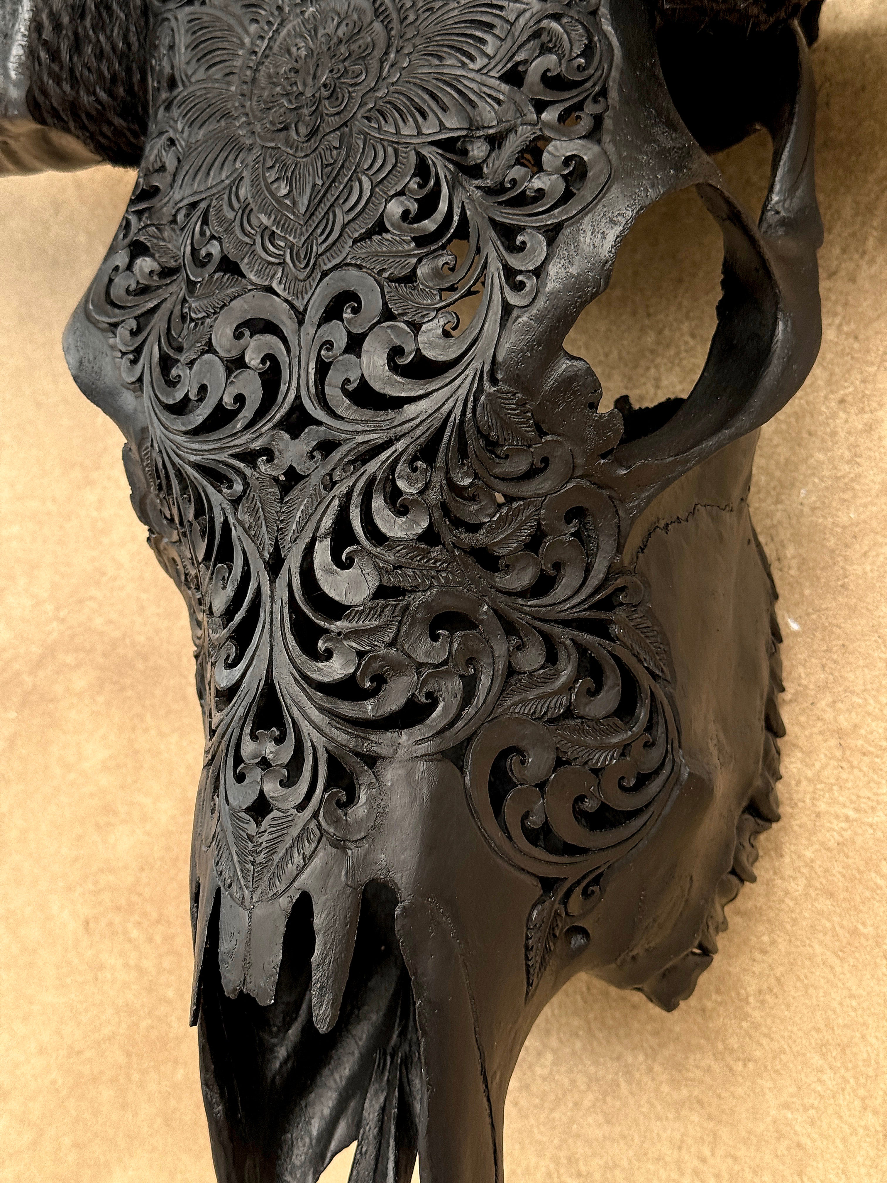 Black Carved Buffalo Skulls with Floral motif | Skull,A/172