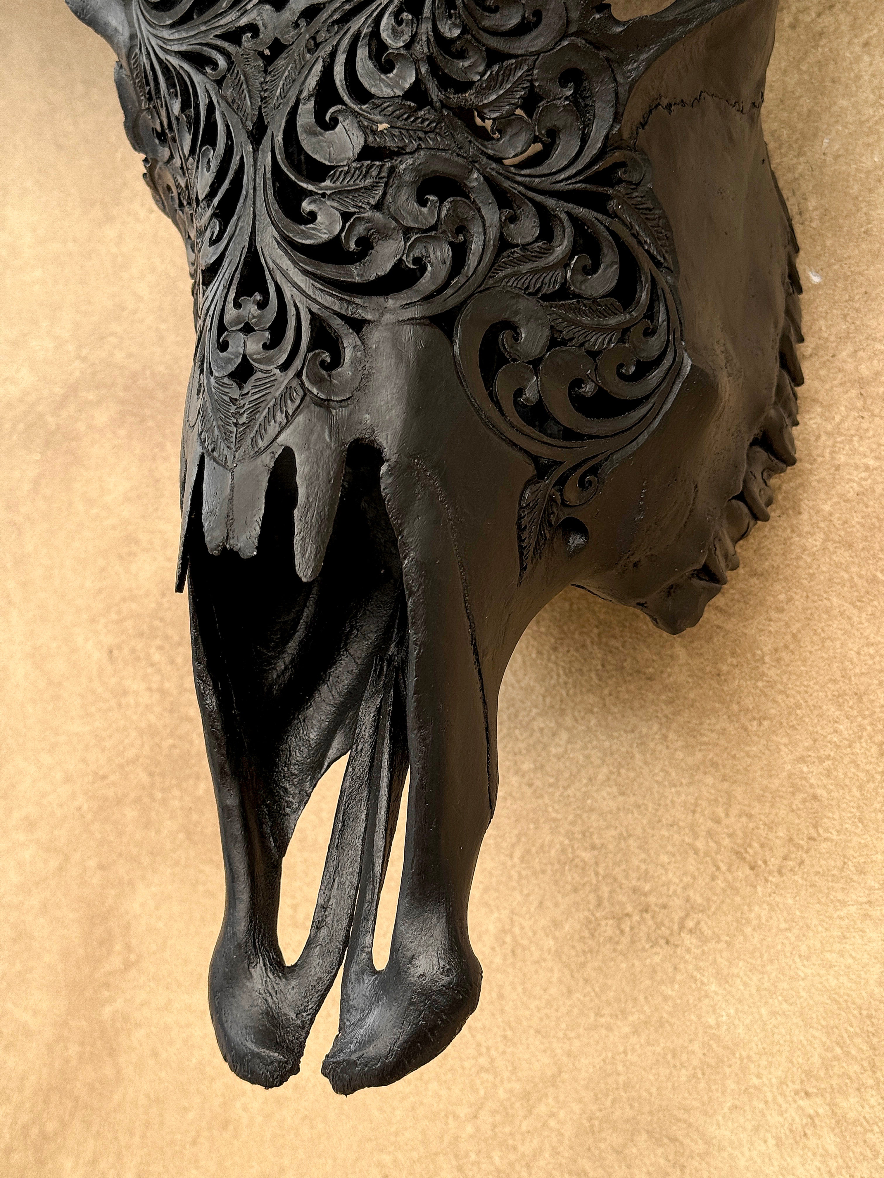 Black Carved Buffalo Skulls with Floral motif | Skull,A/172