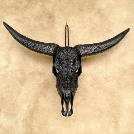 Black Carved Buffalo Skulls with Fern motif | Skull,A/174