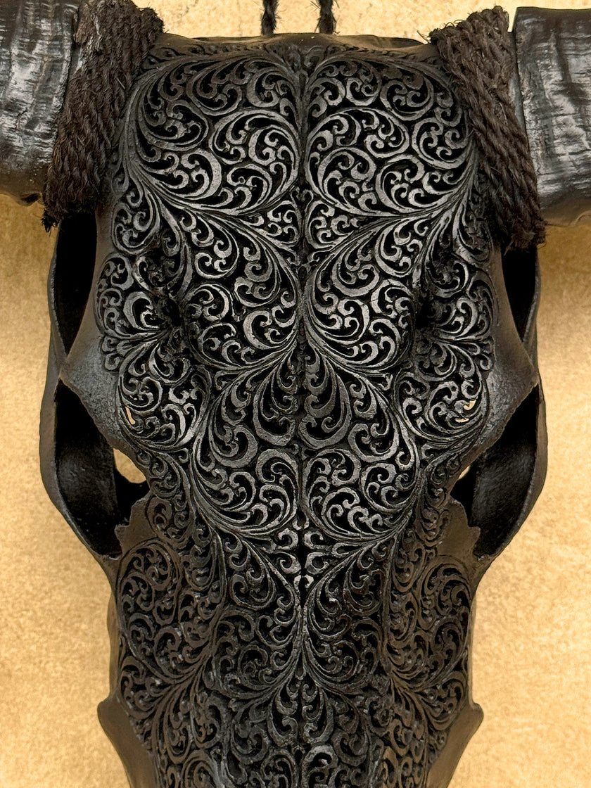 Black Carved Buffalo Skulls with Fern motif | Skull,A/174