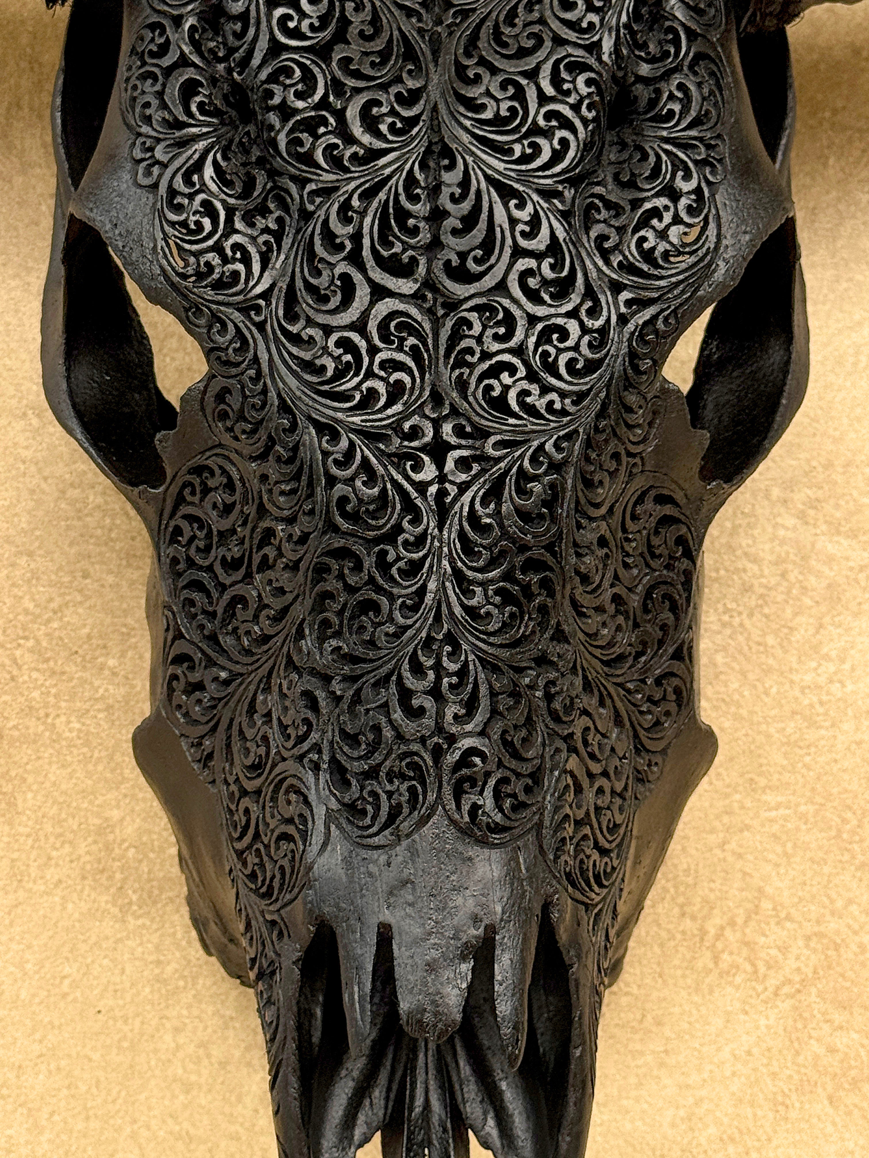 Black Carved Buffalo Skulls with Fern motif | Skull,A/174