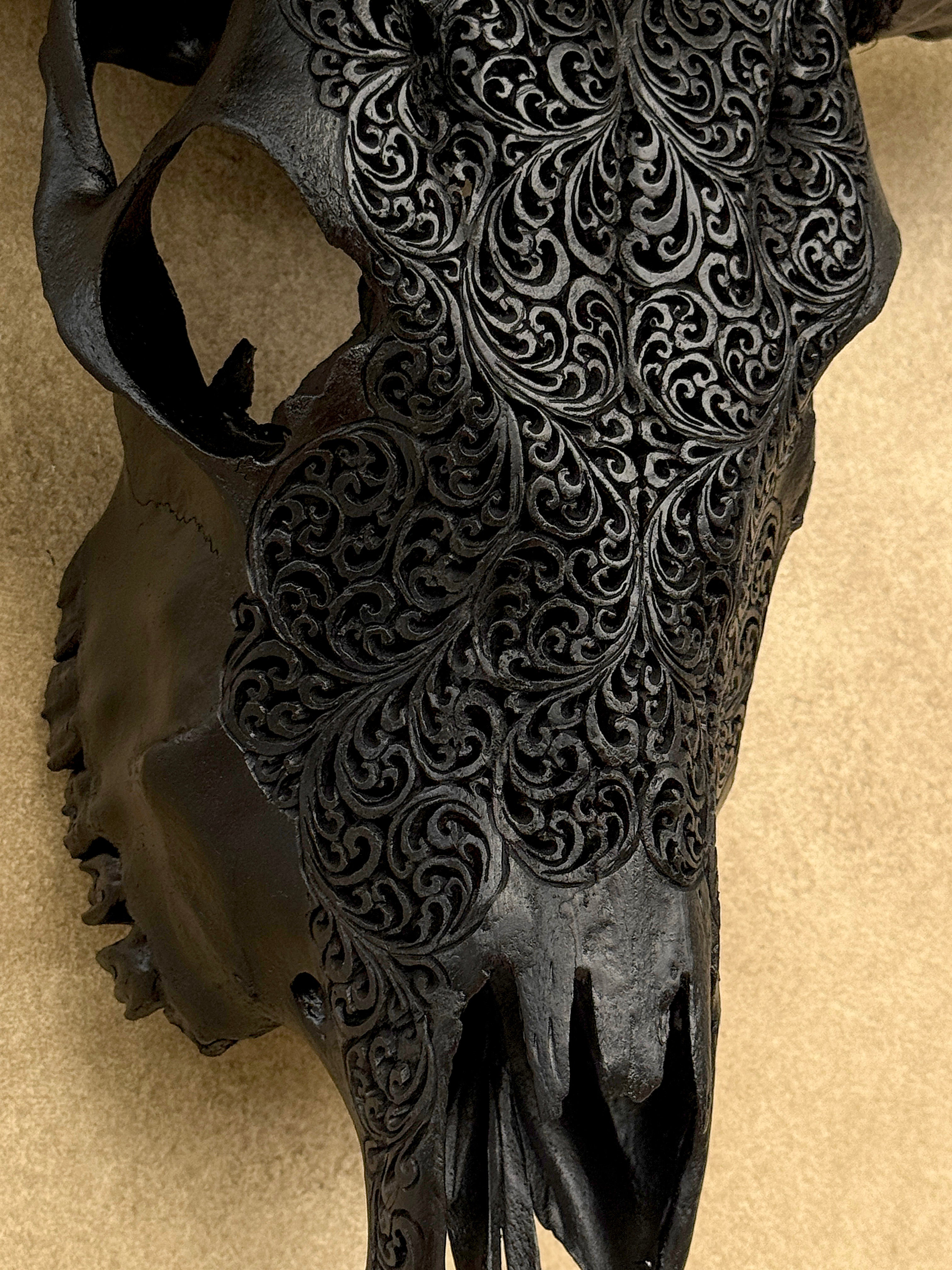 Black Carved Buffalo Skulls with Fern motif | Skull,A/174