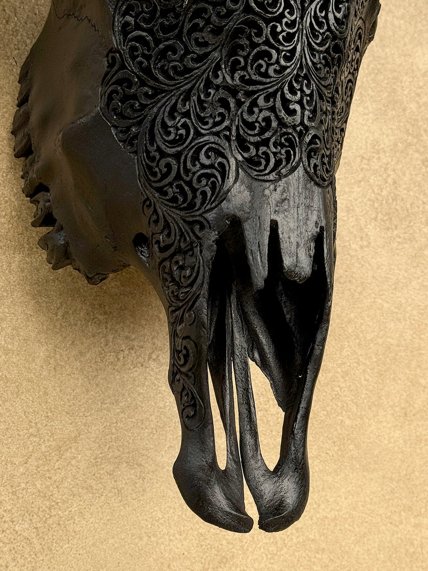 Black Carved Buffalo Skulls with Fern motif | Skull,A/174
