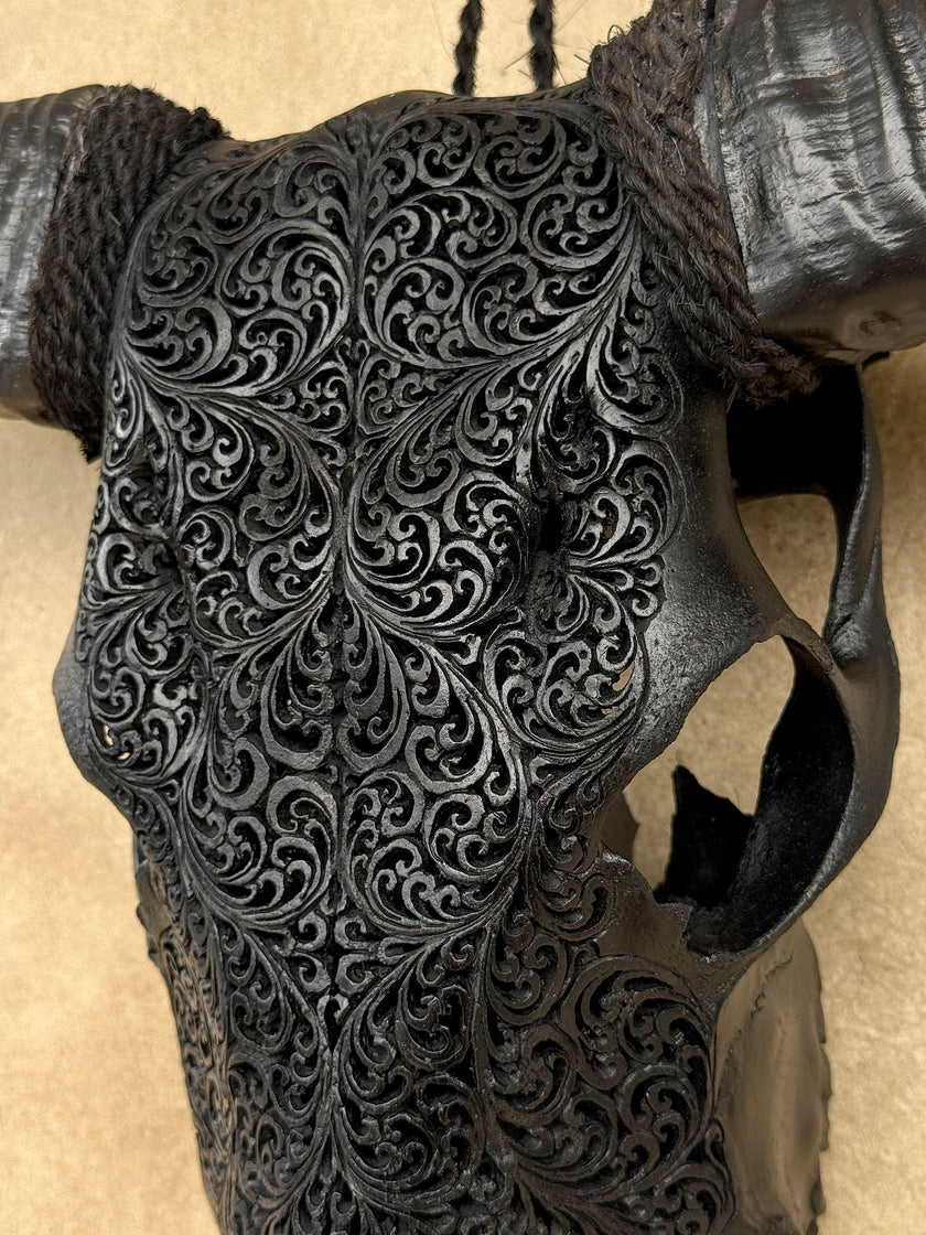 Black Carved Buffalo Skulls with Fern motif | Skull,A/174