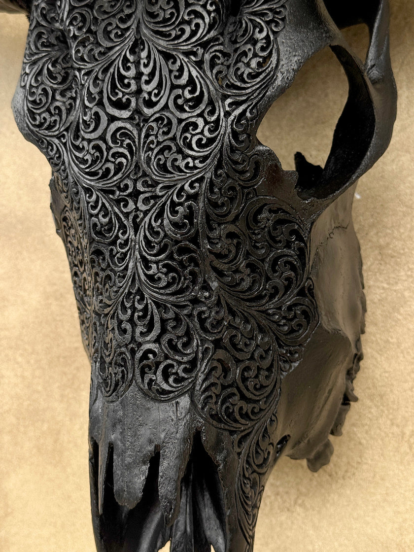 Black Carved Buffalo Skulls with Fern motif | Skull,A/174