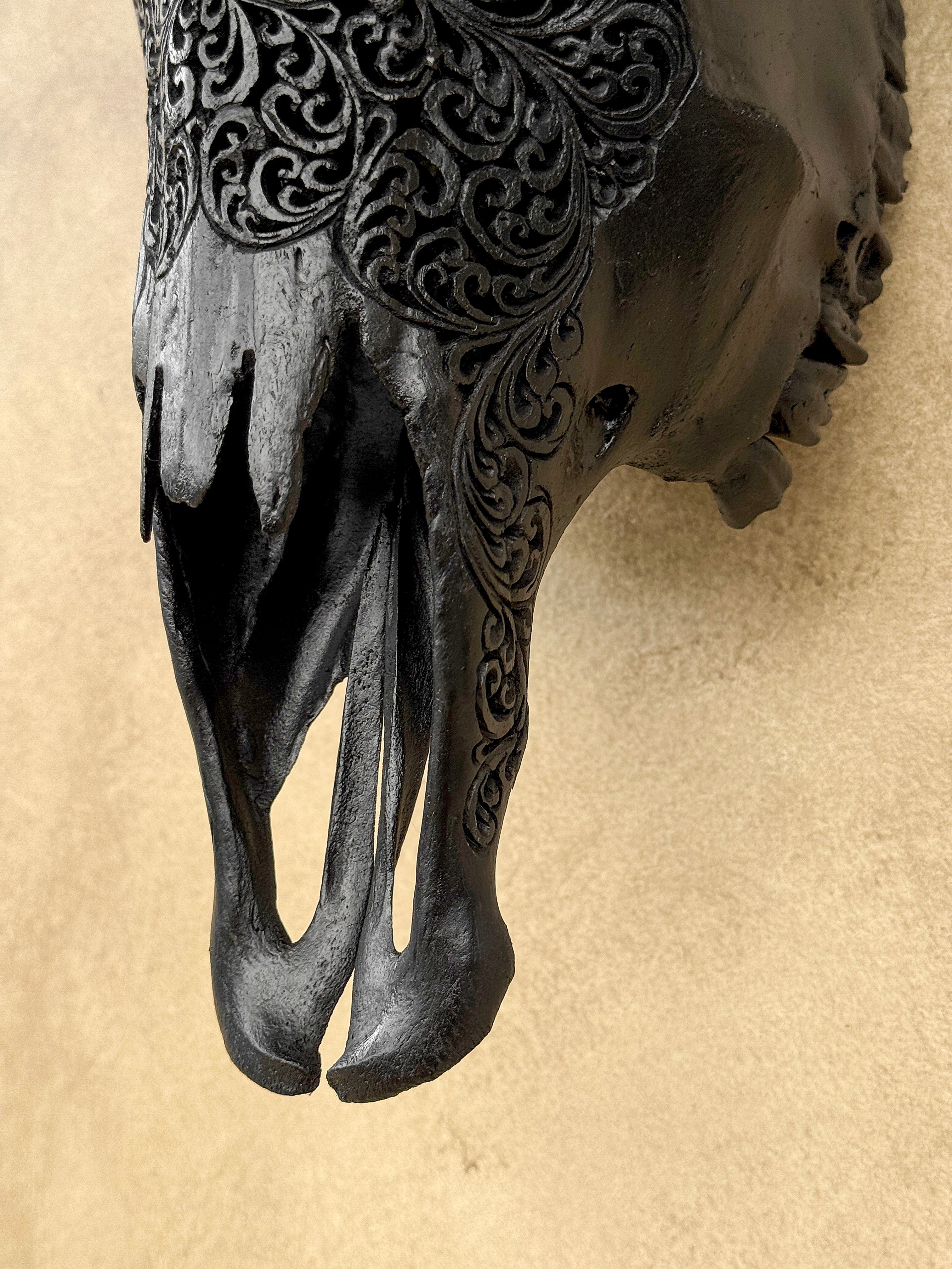 Black Carved Buffalo Skulls with Fern motif | Skull,A/174