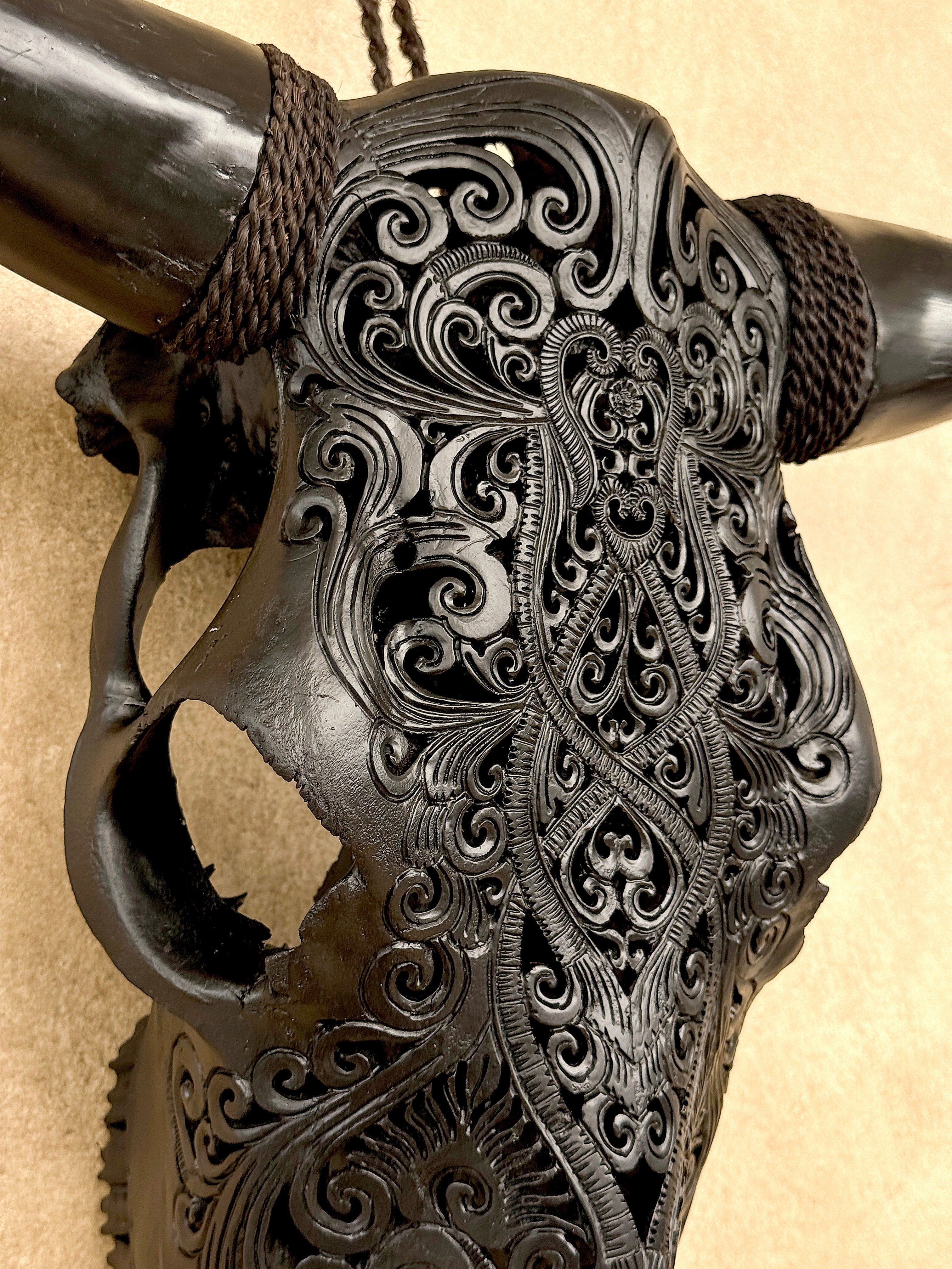 Bull Skull Carved Tradbal - Skull,A/147