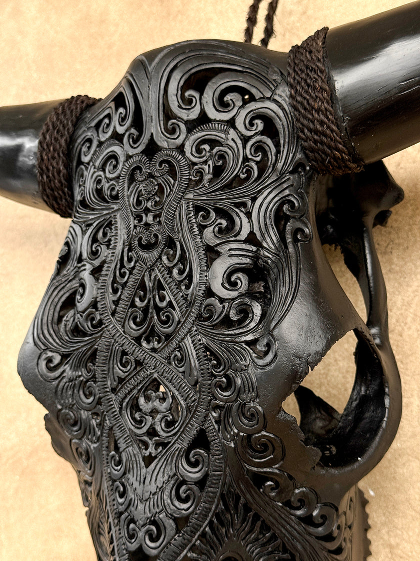 Bull Skull Carved Tradbal - Skull,A/147