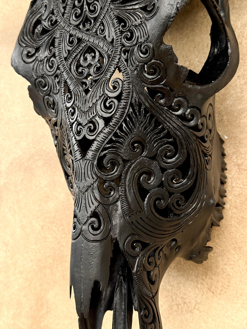 Bull Skull Carved Tradbal - Skull,A/147