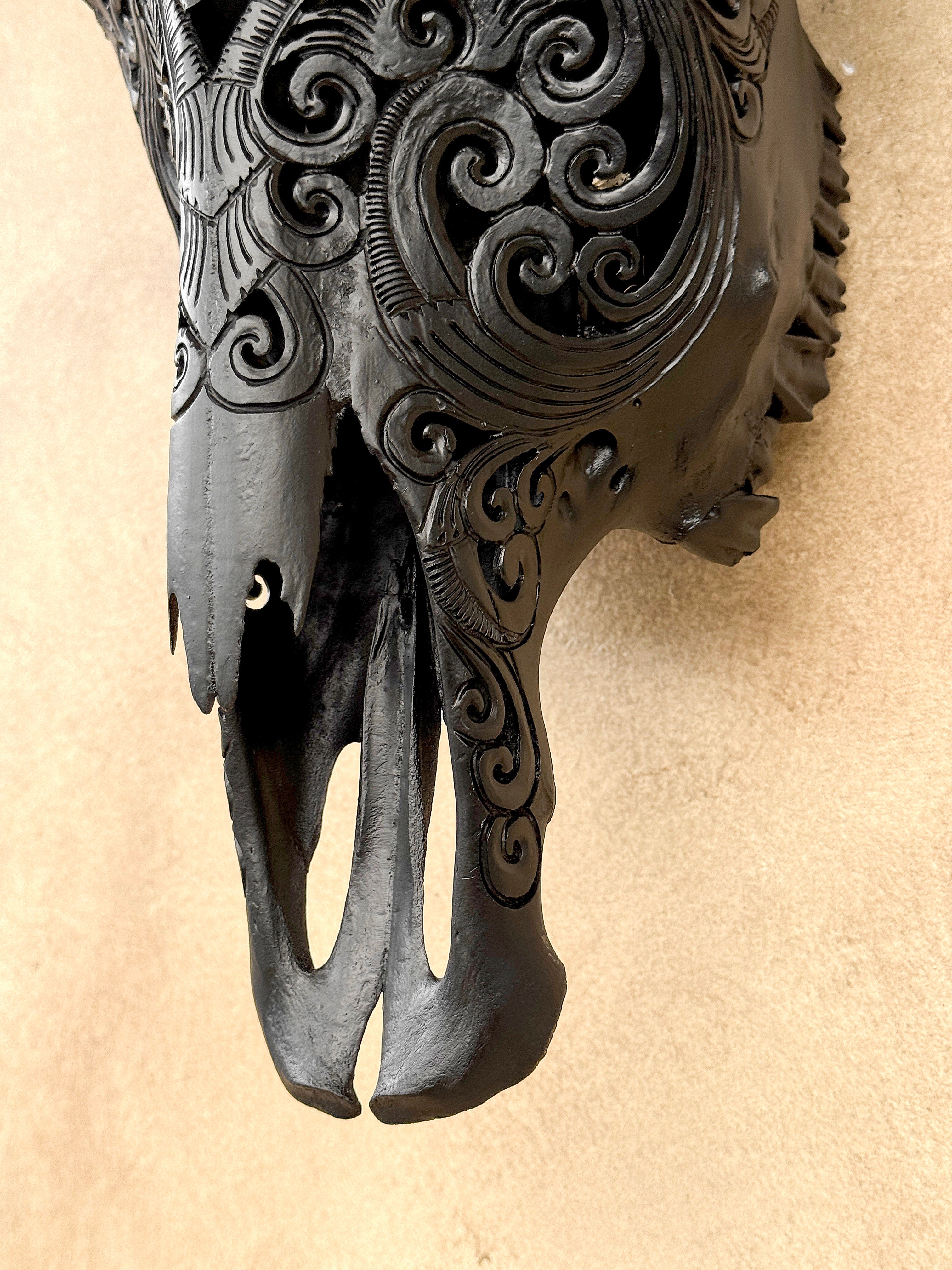 Bull Skull Carved Tradbal - Skull,A/147