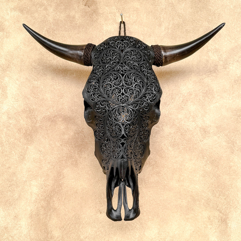 Bull Skull Carved Fern - Skull,A/146
