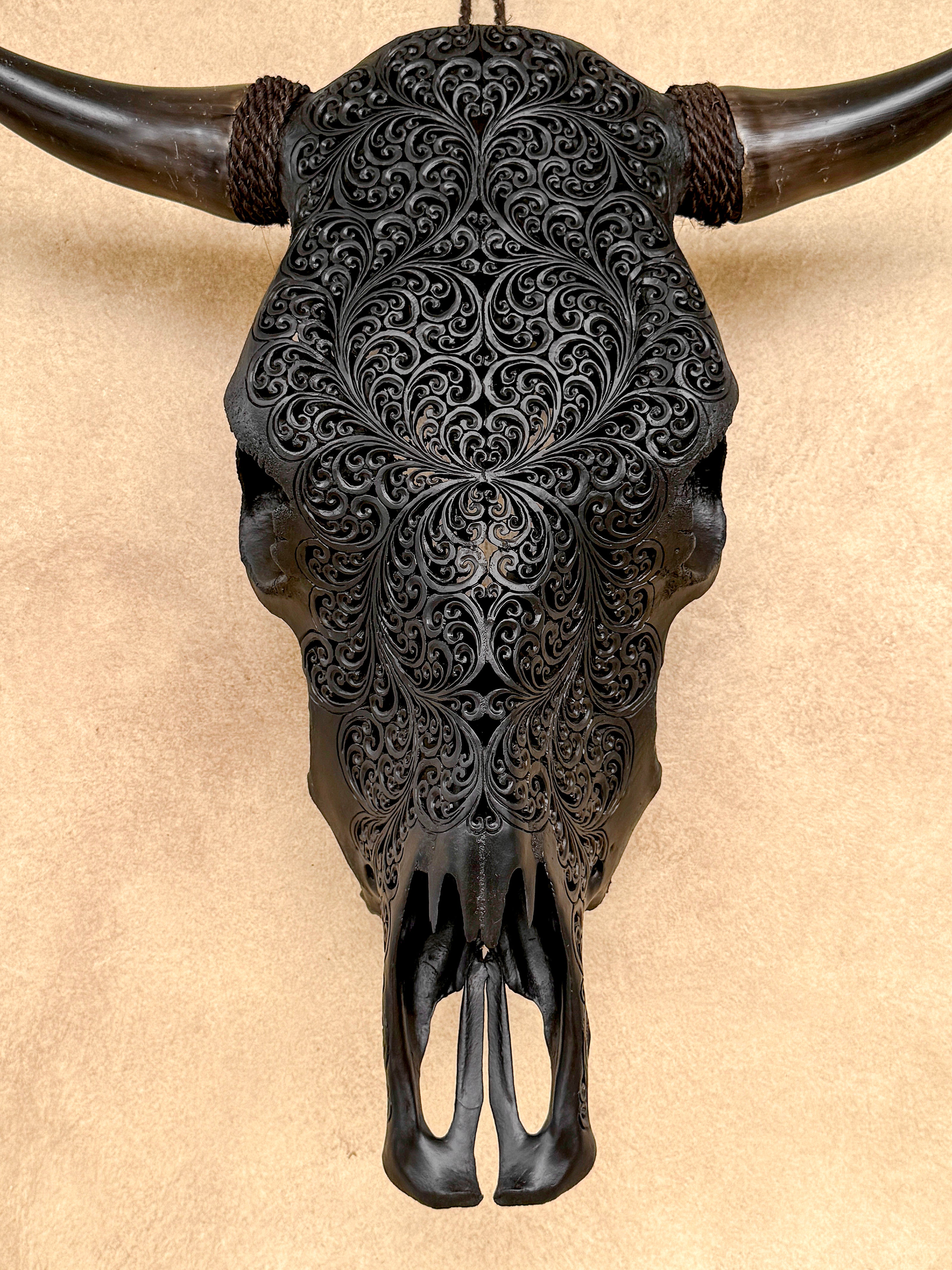 Bull Skull Carved Fern - Skull,A/146