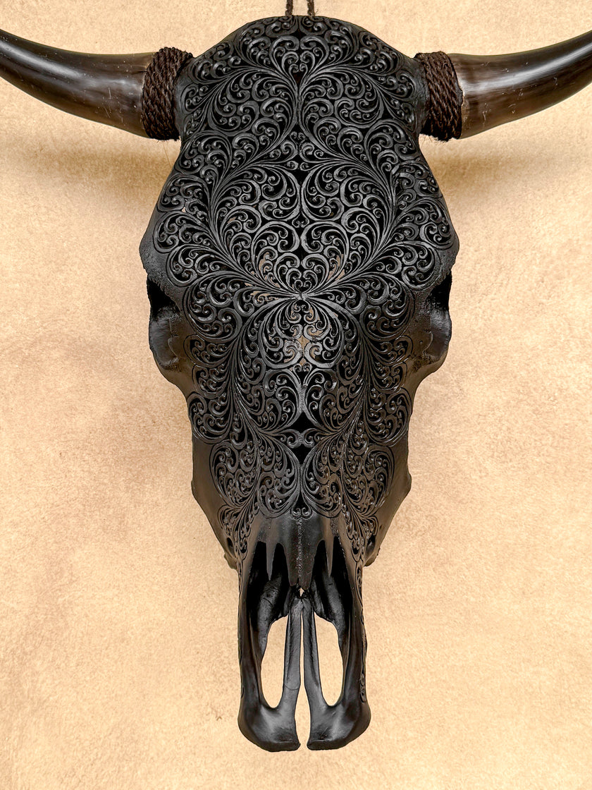 Bull Skull Carved Fern - Skull,A/146
