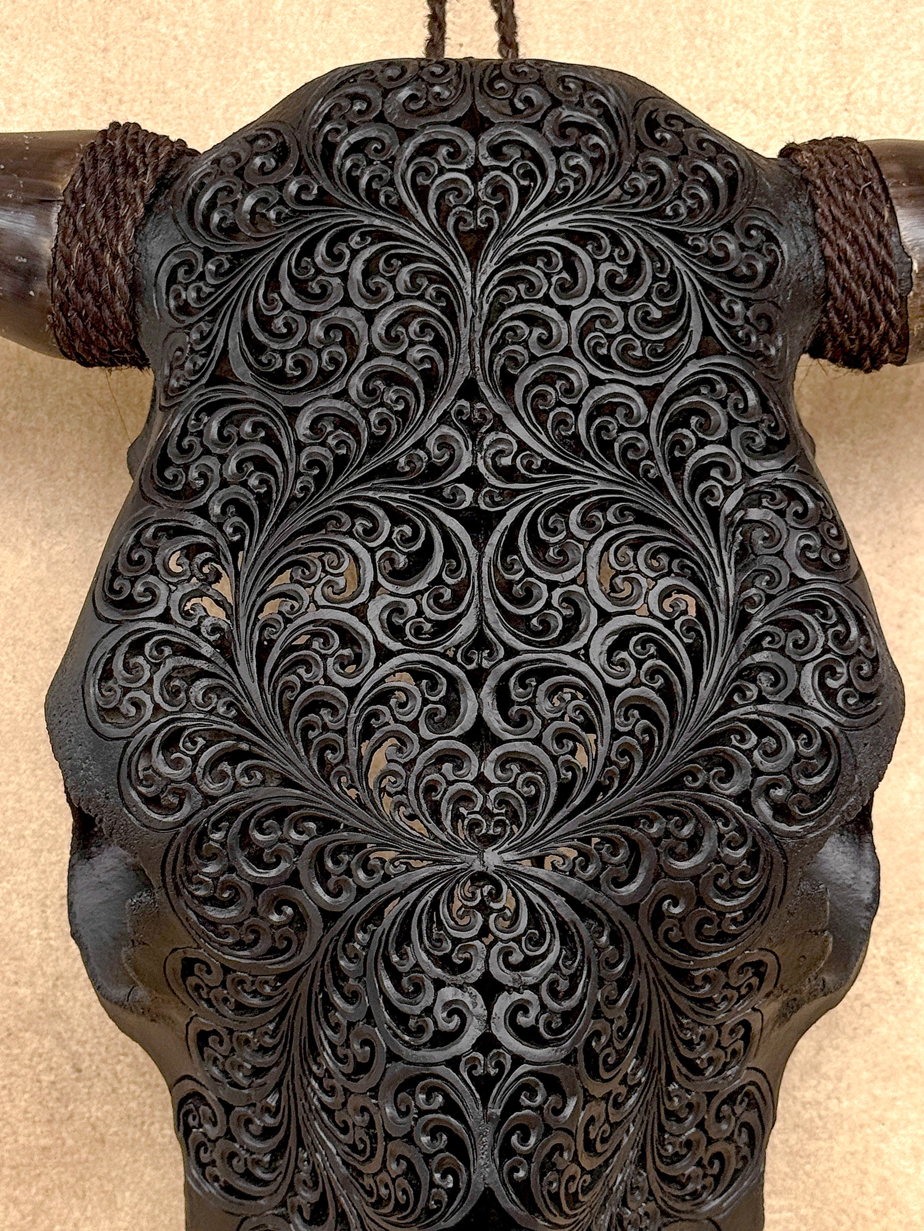 Bull Skull Carved Fern - Skull,A/146