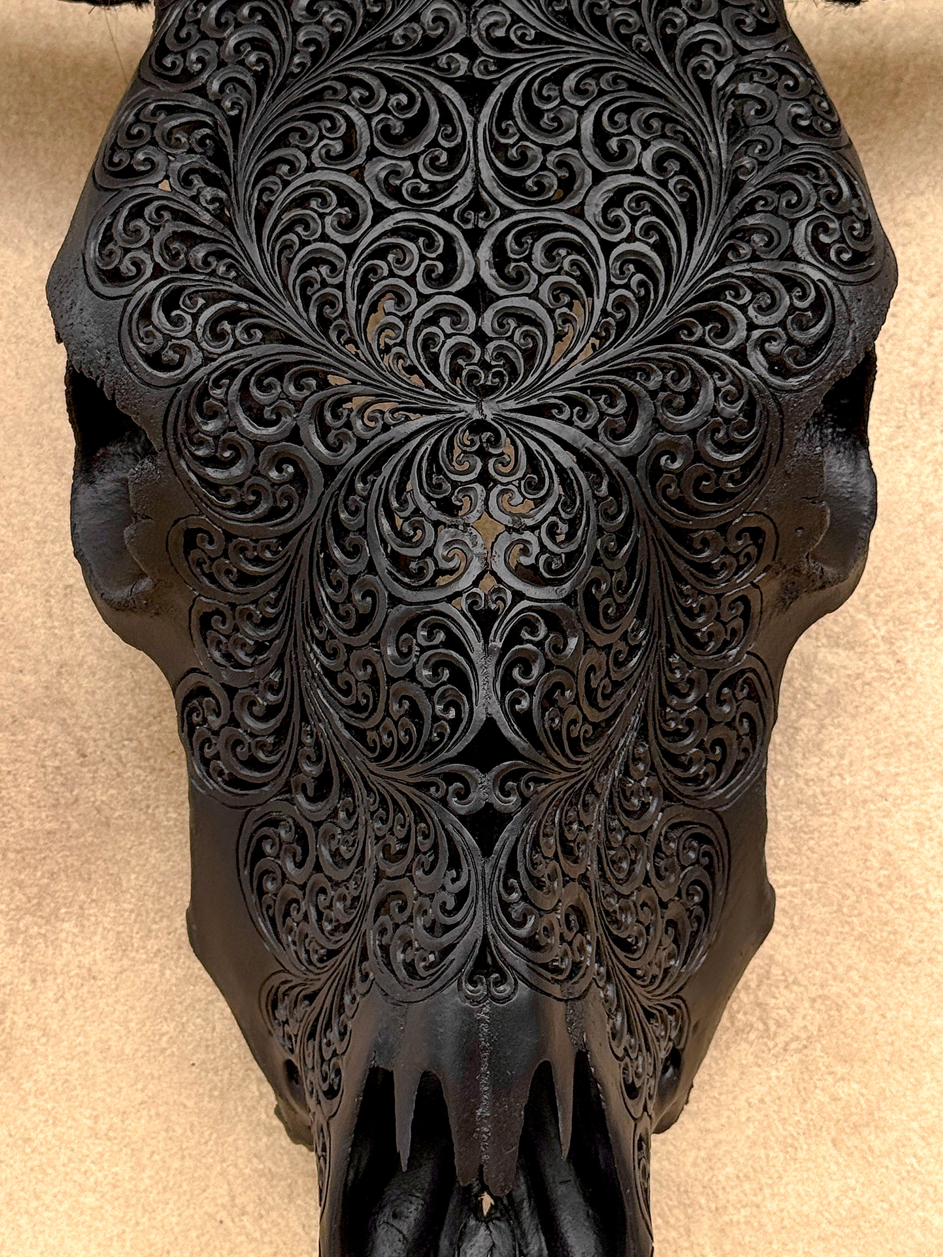 Bull Skull Carved Fern - Skull,A/146