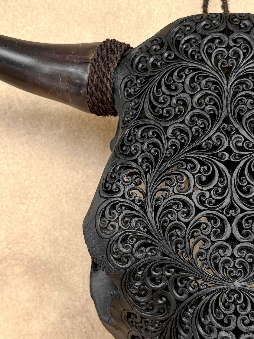 Bull Skull Carved Fern - Skull,A/146