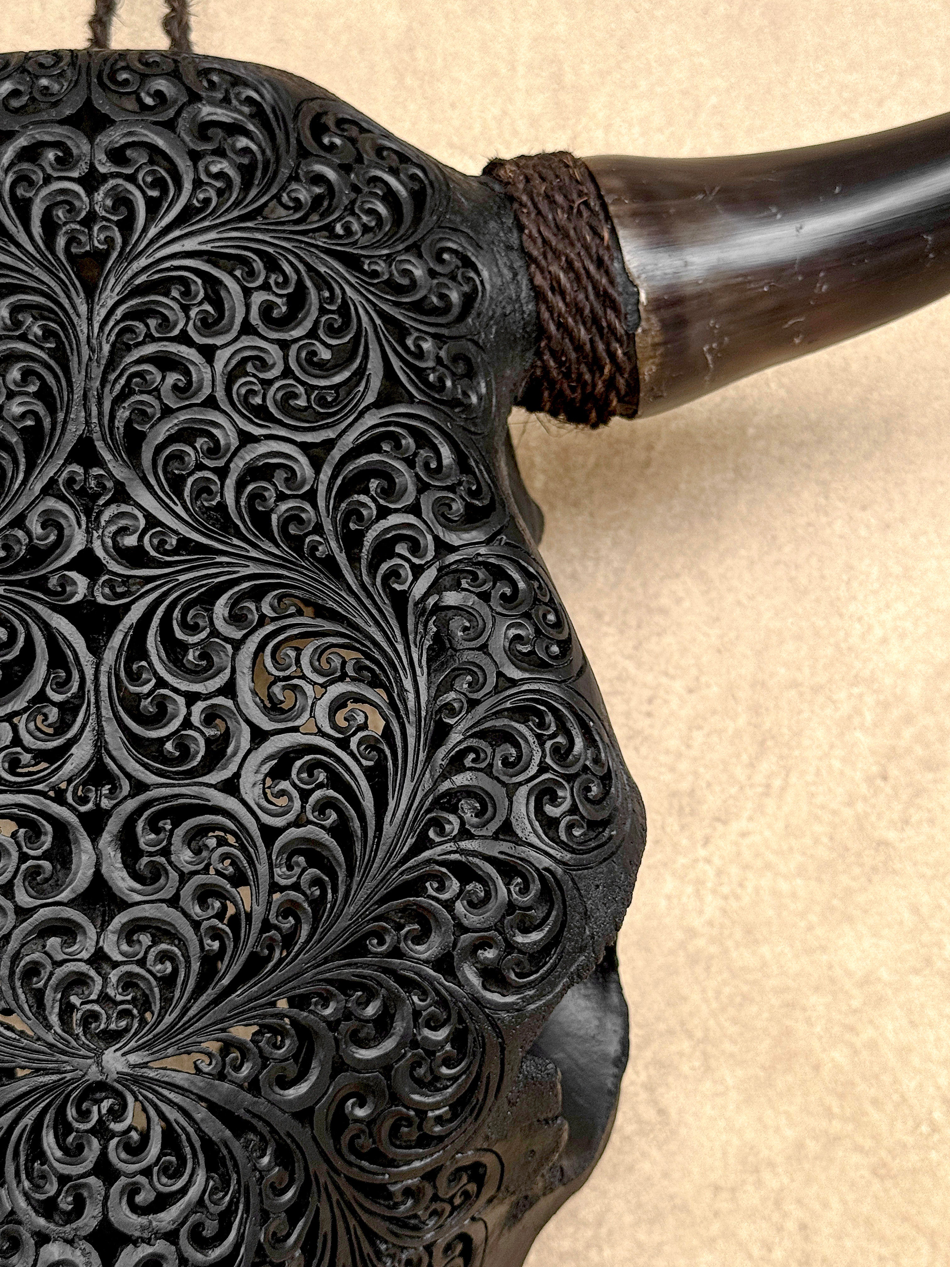 Bull Skull Carved Fern - Skull,A/146