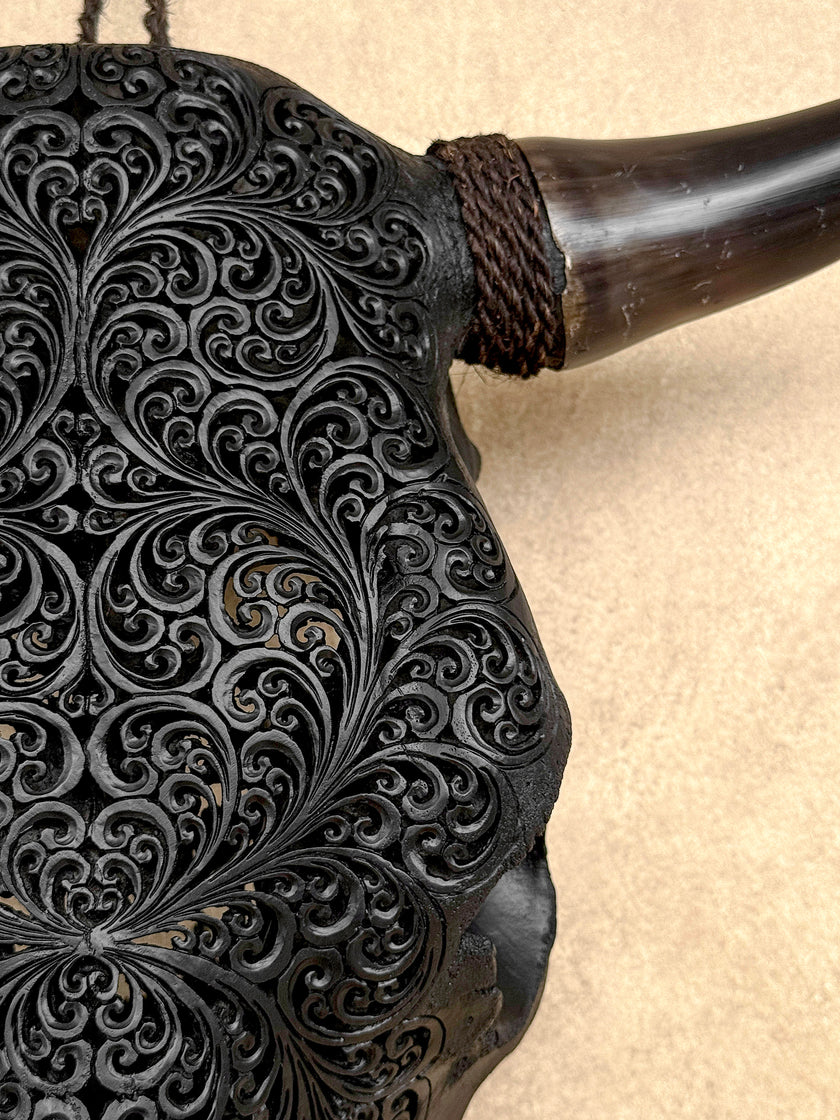 Bull Skull Carved Fern - Skull,A/146