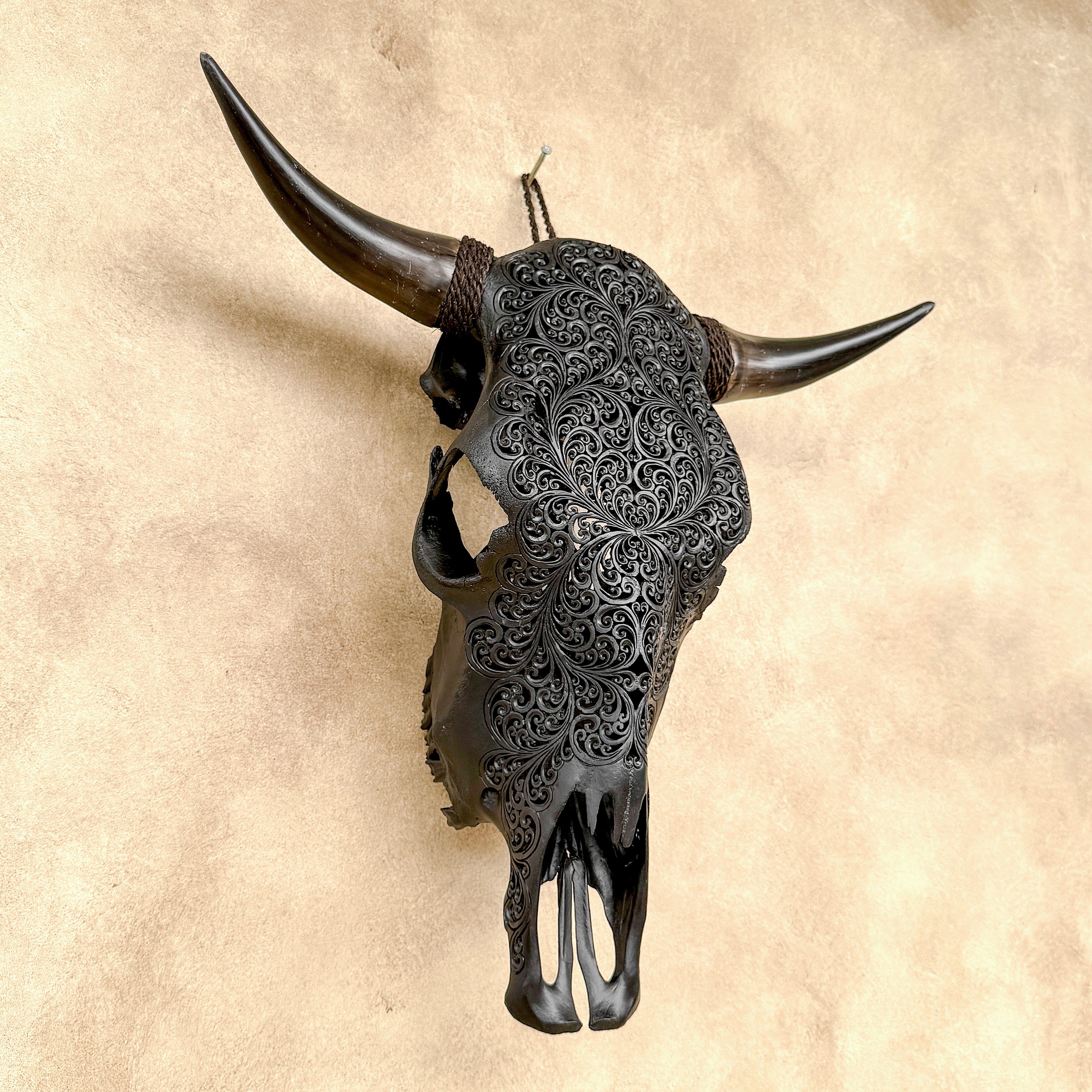 Bull Skull Carved Fern - Skull,A/146
