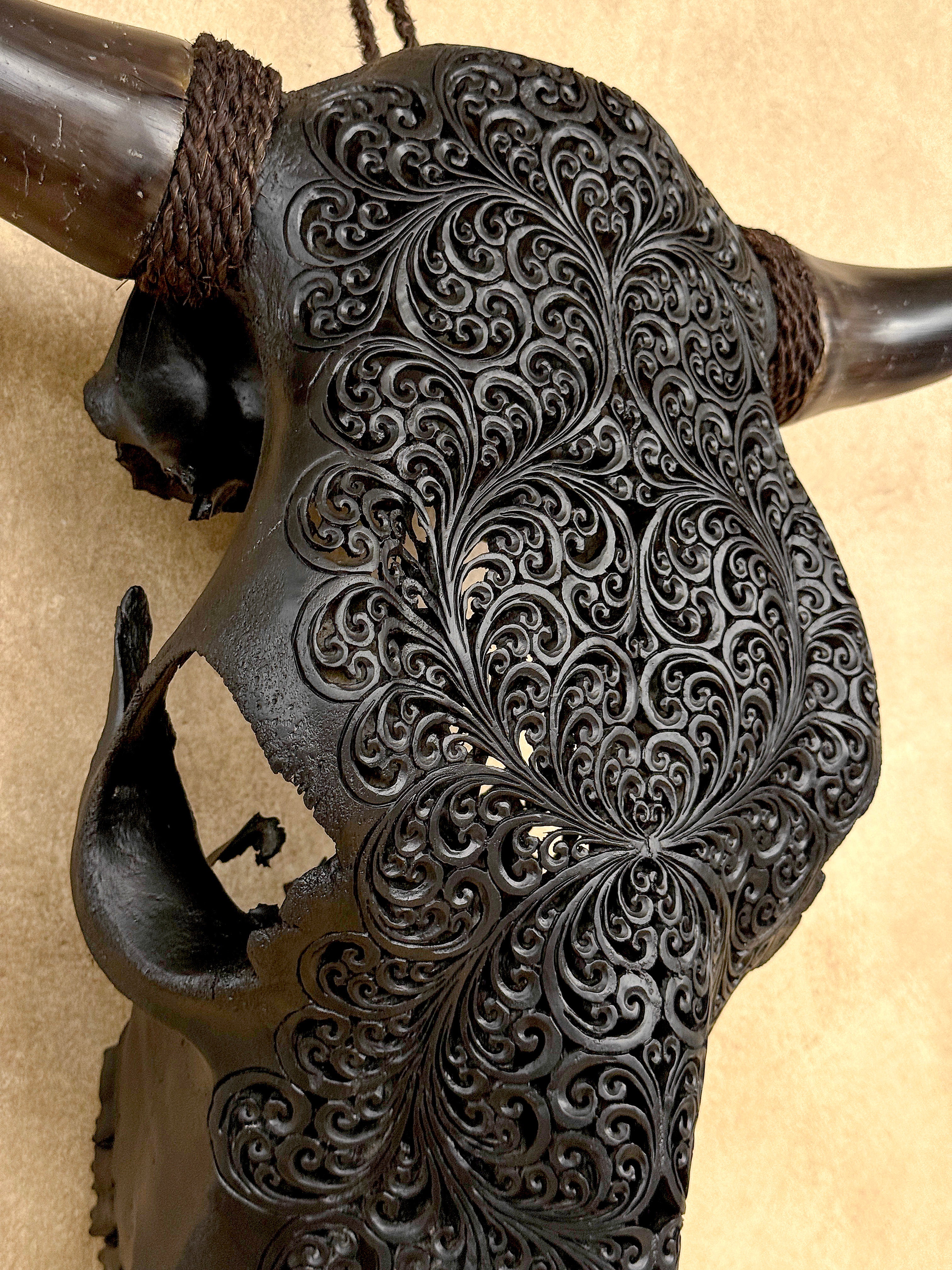 Bull Skull Carved Fern - Skull,A/146