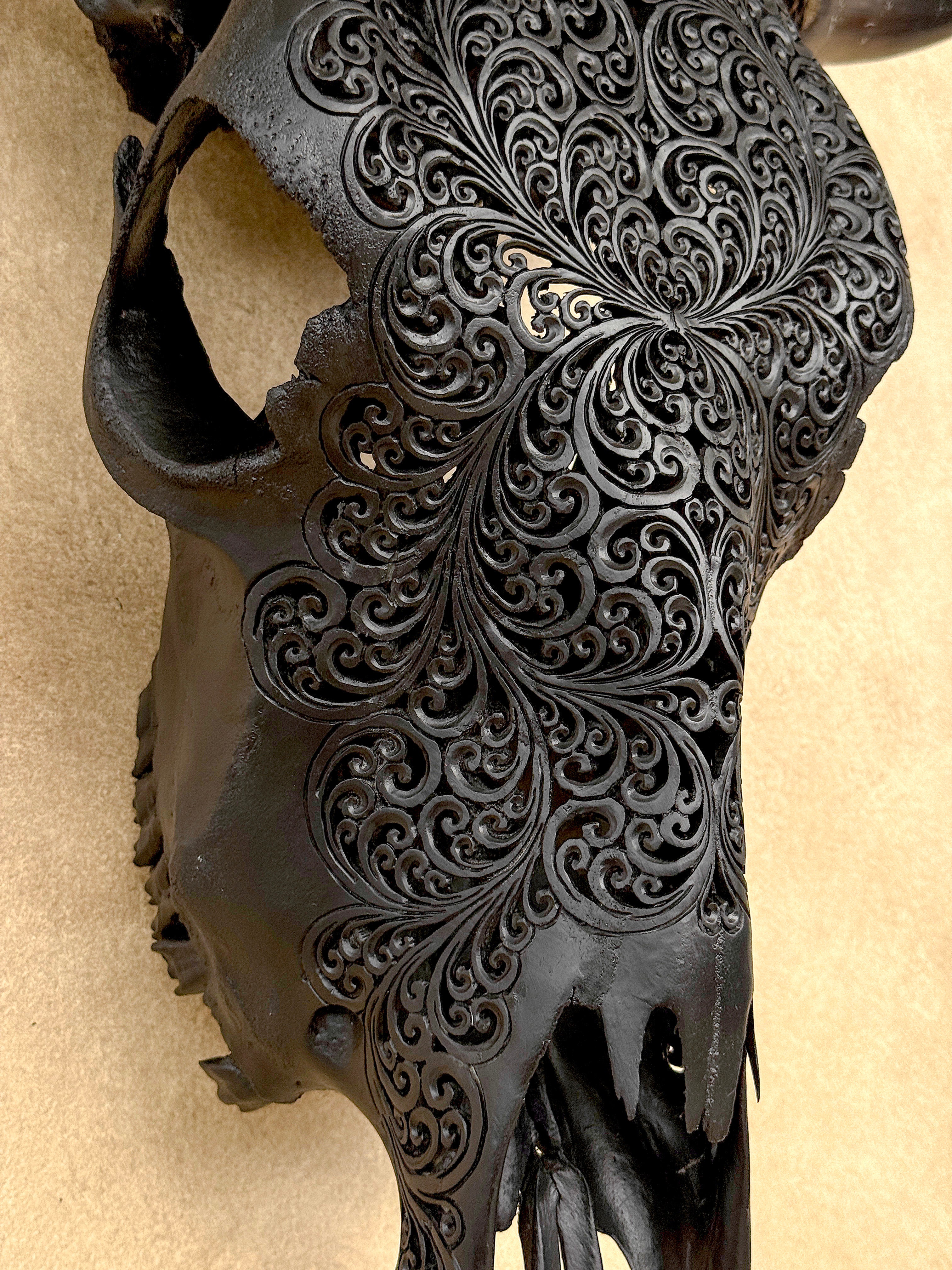 Bull Skull Carved Fern - Skull,A/146