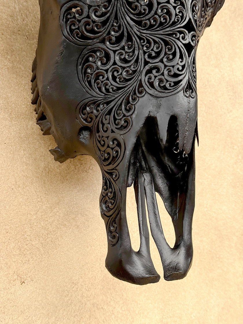 Bull Skull Carved Fern - Skull,A/146